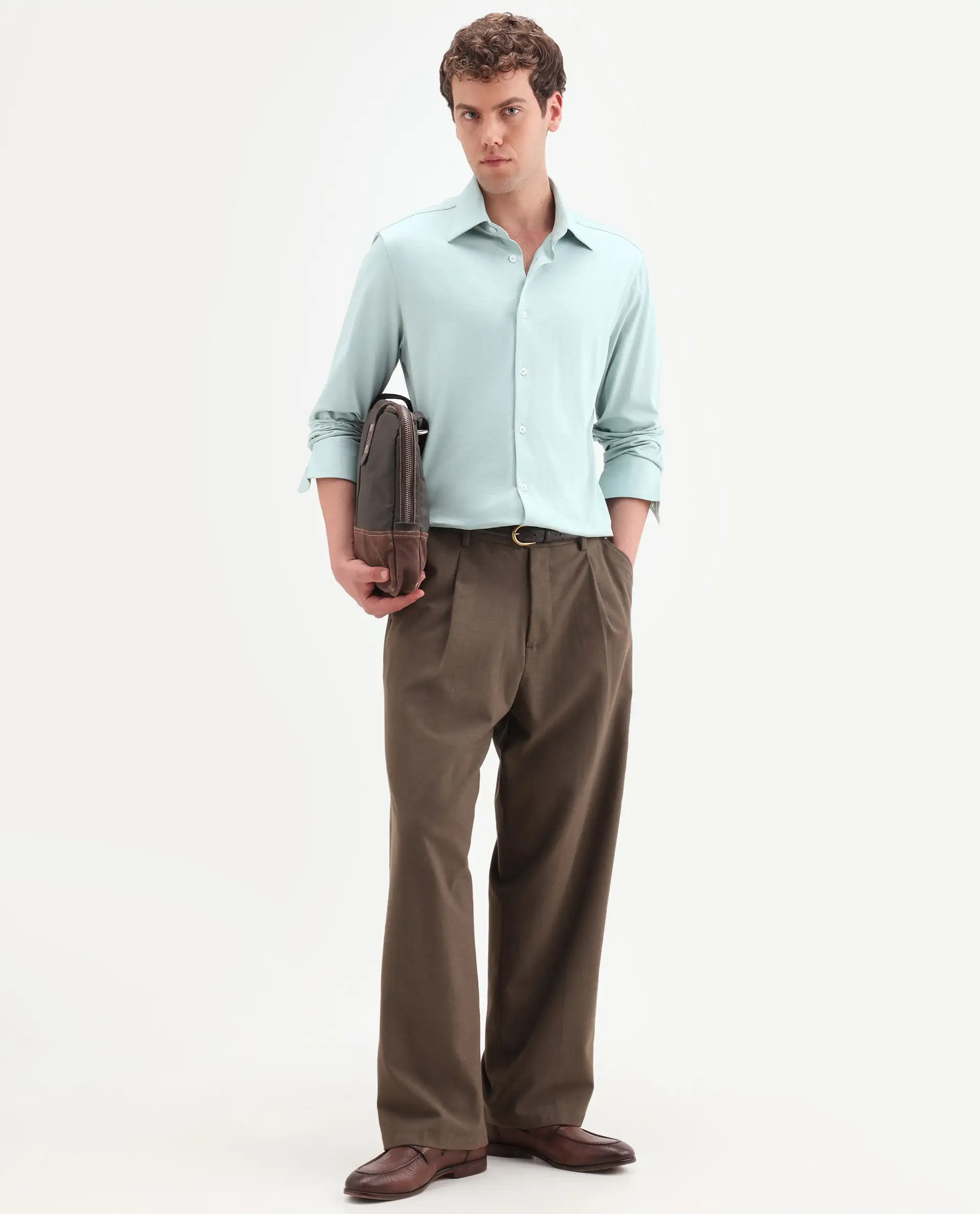 Rare Rabbit Men's Bogi Light Green Cotton Blend Full Sleeve Spread Collar Regular Fit Plain Shirt - Image 2