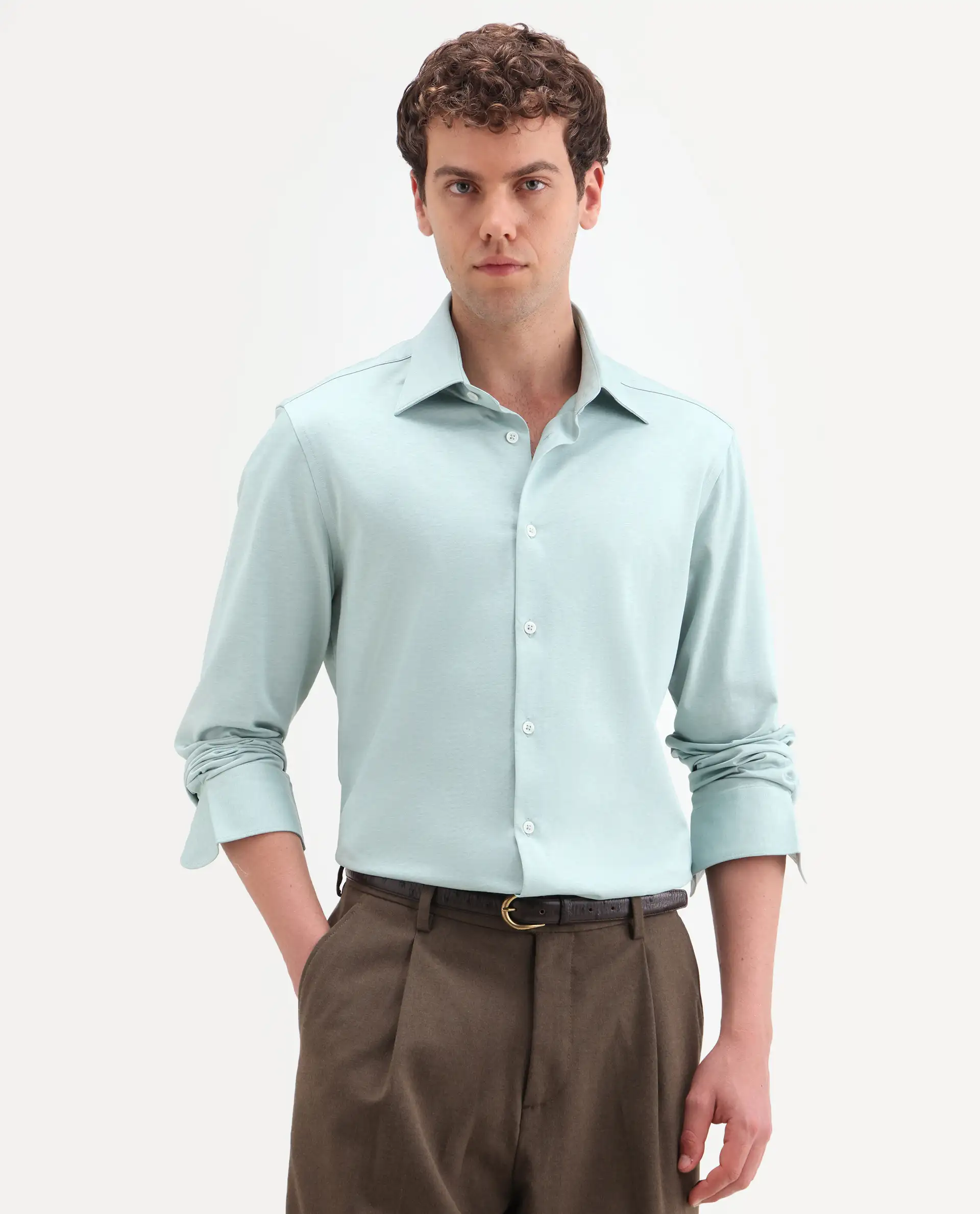Rare Rabbit Men's Bogi Light Green Cotton Blend Full Sleeve Spread Collar Regular Fit Plain Shirt - Image 6