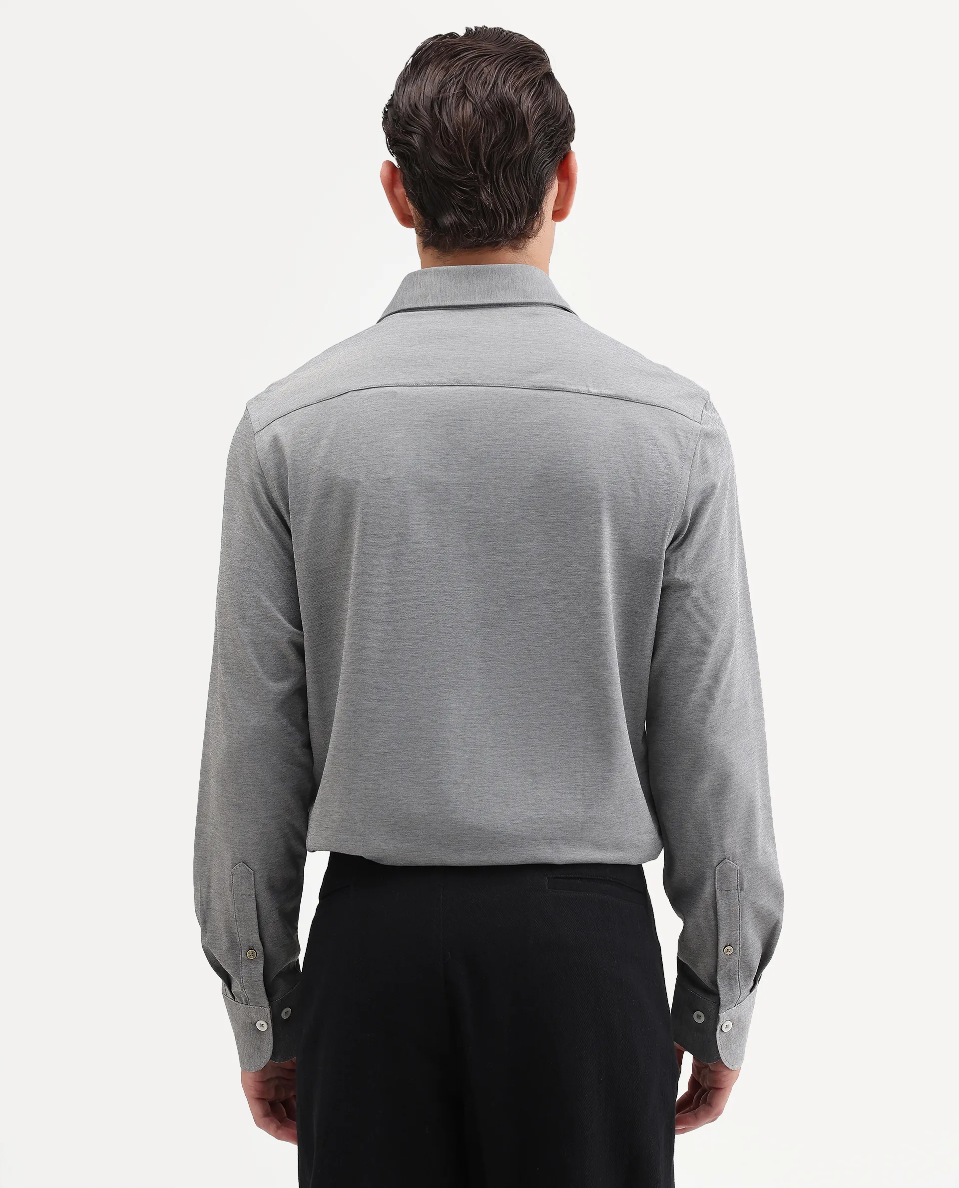 Rare Rabbit Men's Bogi Light Grey Cotton Blend Full Sleeve Spread Collar Regular Fit Plain Shirt - Image 7