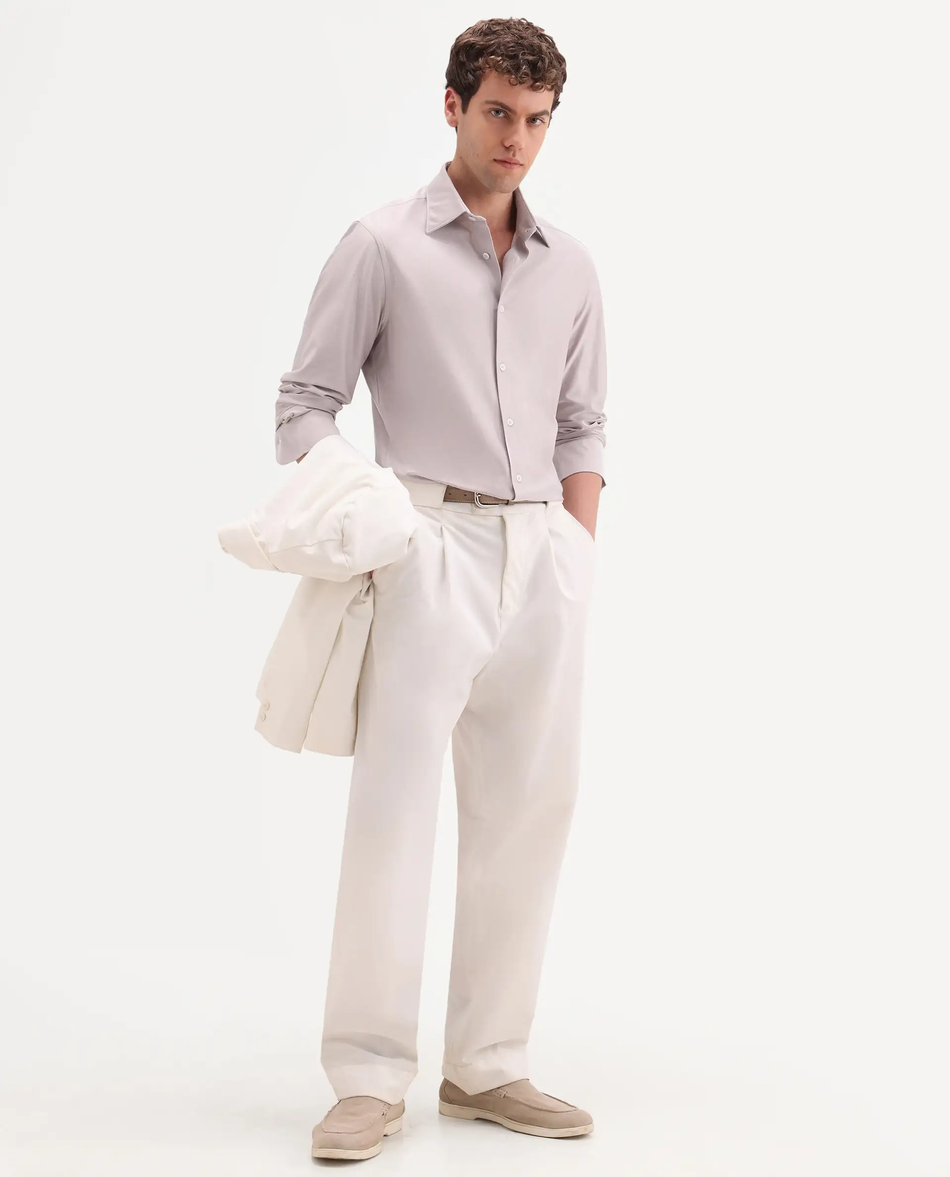 Rare Rabbit Men's Bogi Light Pink Cotton Blend Full Sleeve Spread Collar Regular Fit Plain Shirt - Image 2