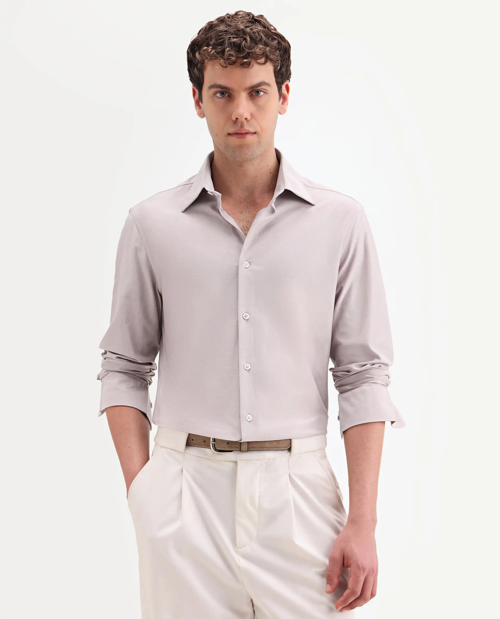 Rare Rabbit Men's Bogi Light Pink Cotton Blend Full Sleeve Spread Collar Regular Fit Plain Shirt - Image 4