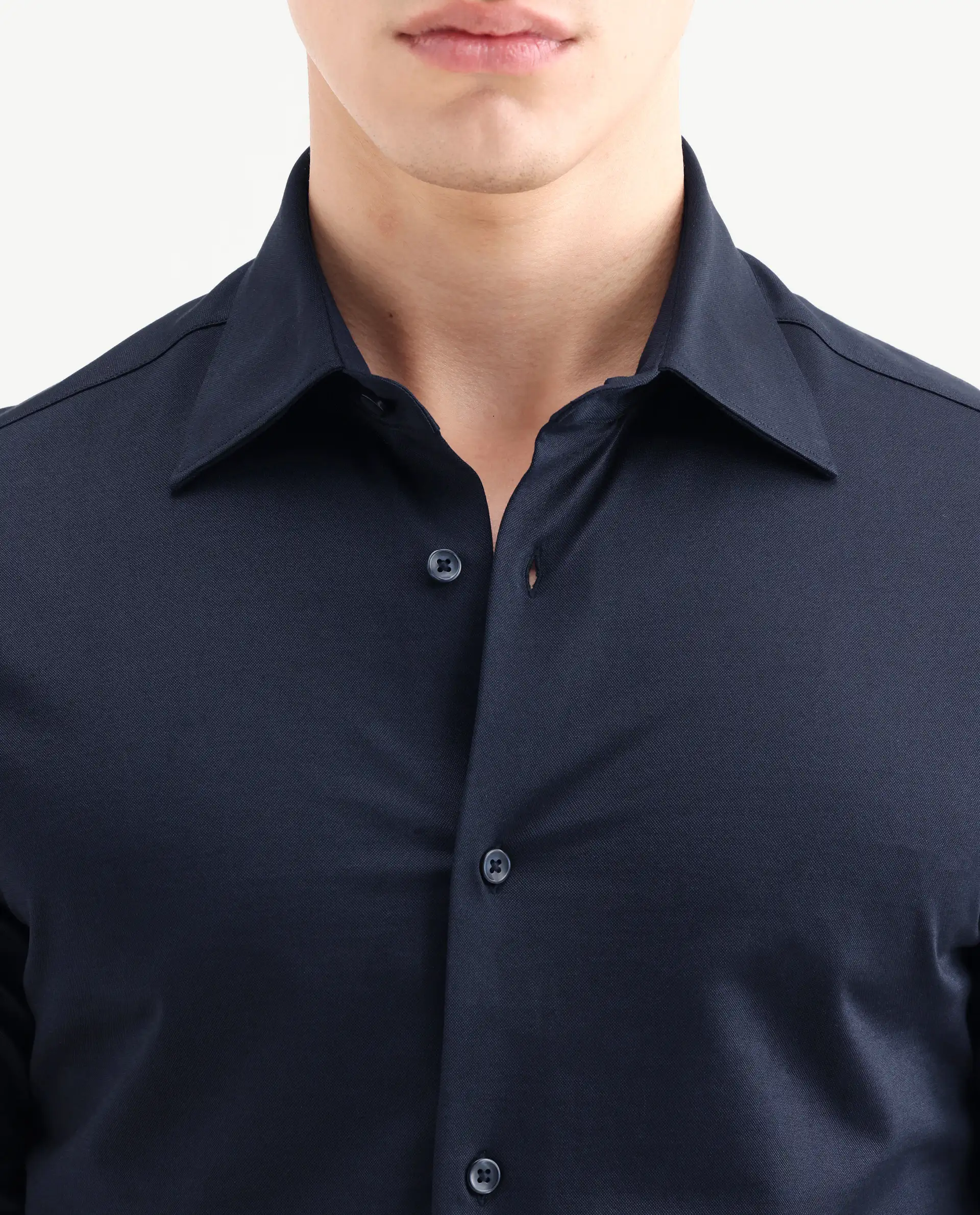 Rare Rabbit Men's Bogi Navy Cotton Blend Full Sleeve Spread Collar Regular Fit Plain Shirt - Image 3