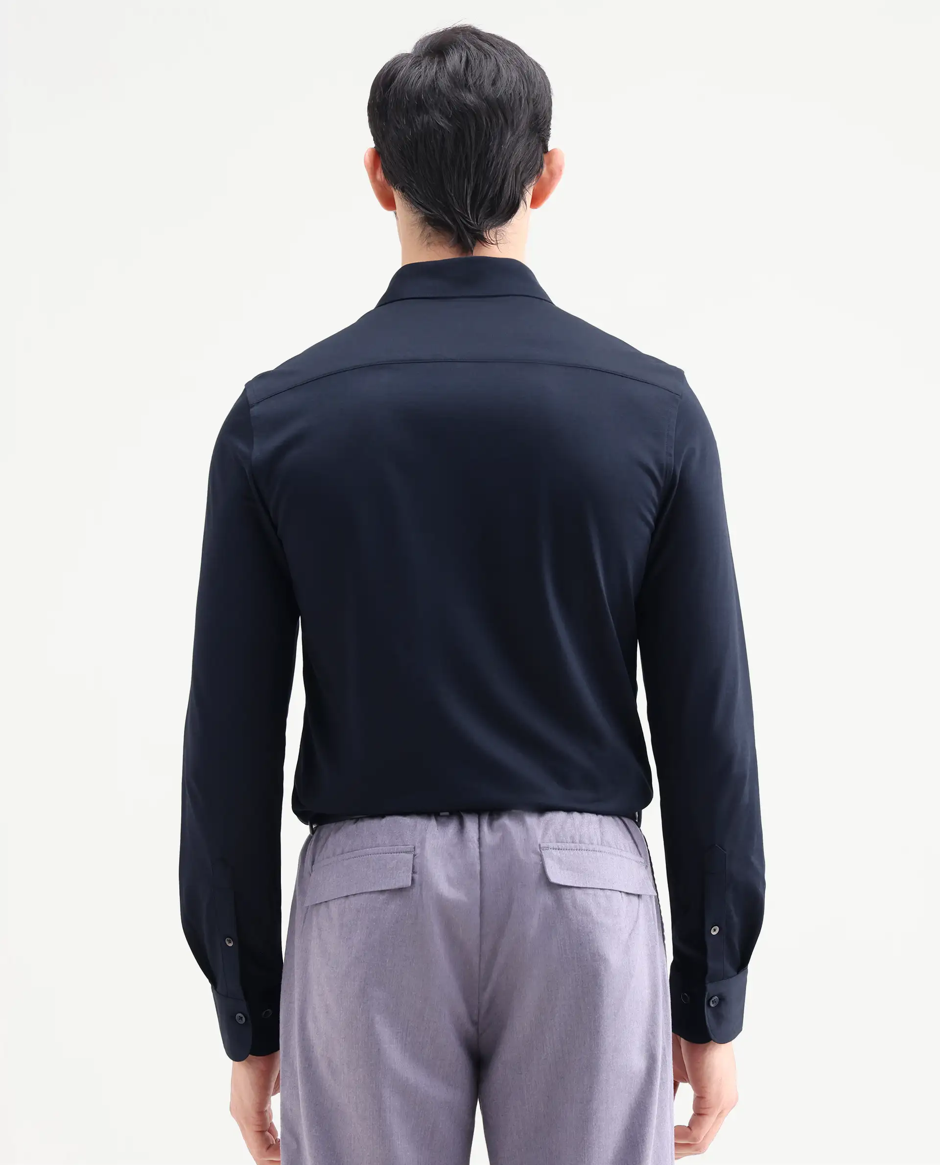 Rare Rabbit Men's Bogi Navy Cotton Blend Full Sleeve Spread Collar Regular Fit Plain Shirt - Image 7