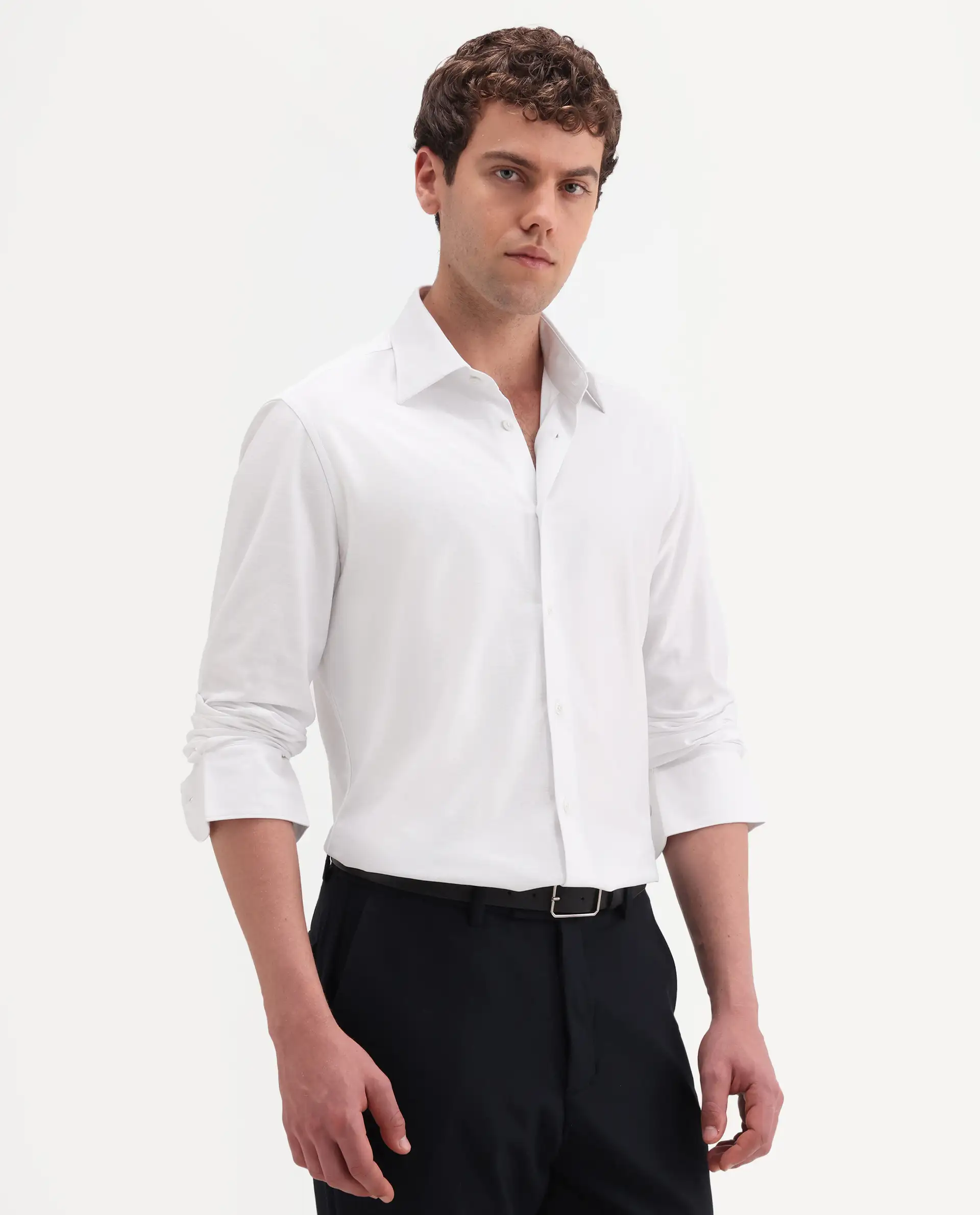 Rare Rabbit Men's Bogi White Cotton Blend Full Sleeve Spread Collar Regular Fit Plain Shirt - Image 5