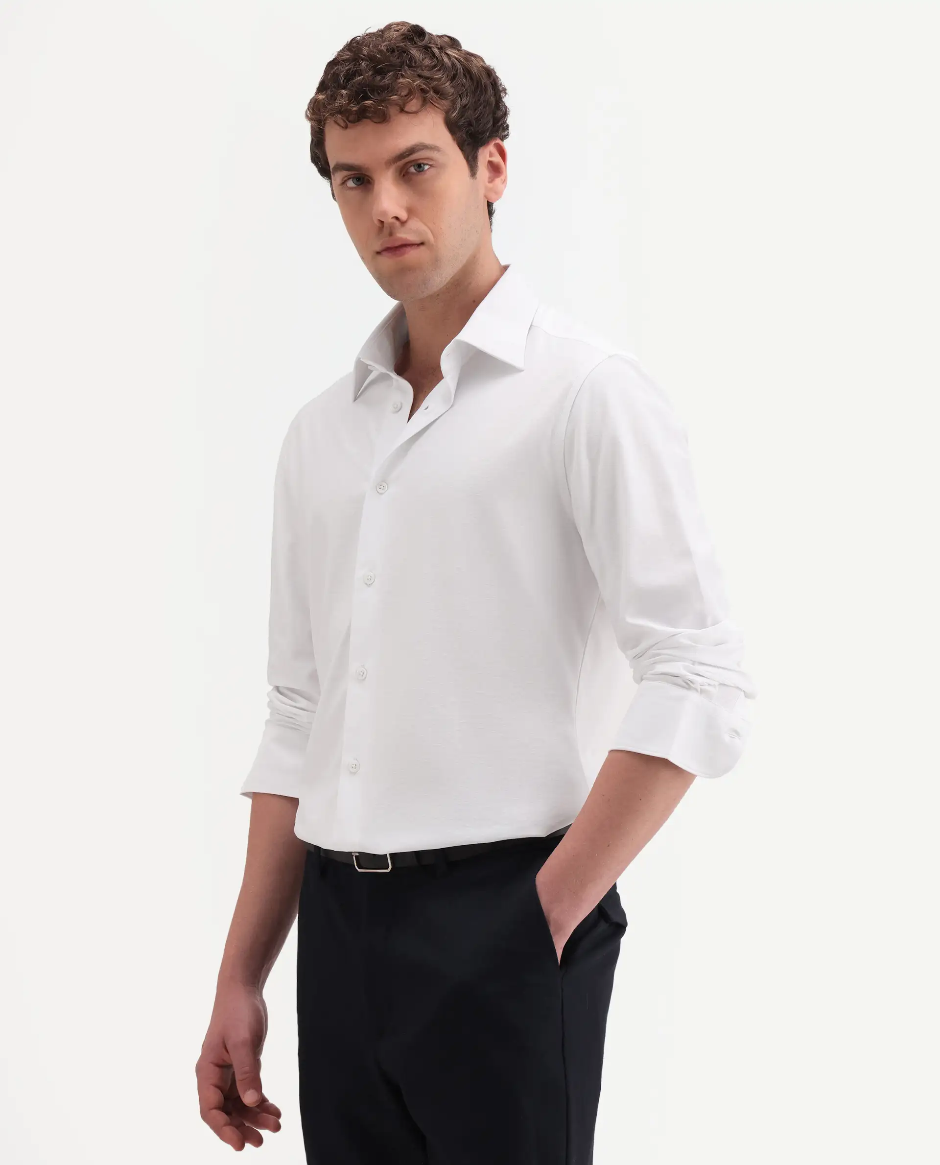Rare Rabbit Men's Bogi White Cotton Blend Full Sleeve Spread Collar Regular Fit Plain Shirt - Image 6