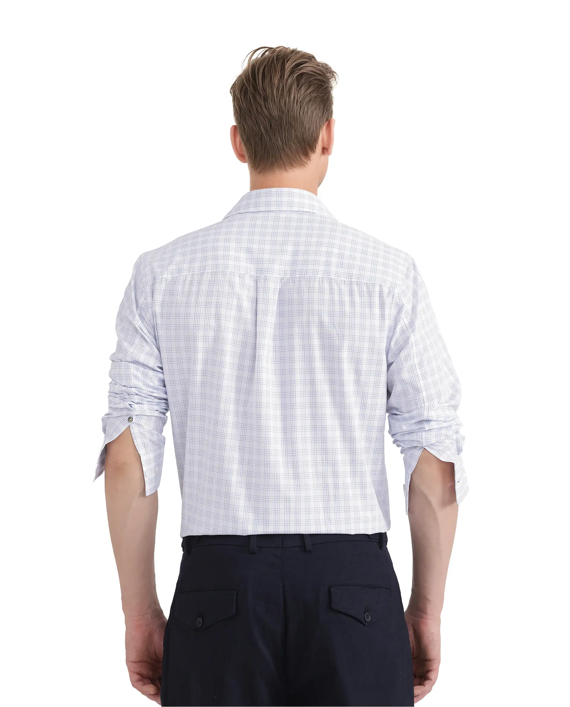 Rare Rabbit Men's Bogot Blue Cotton Checked Print Regular Fit Full Sleeve Collared Shirt - Image 4