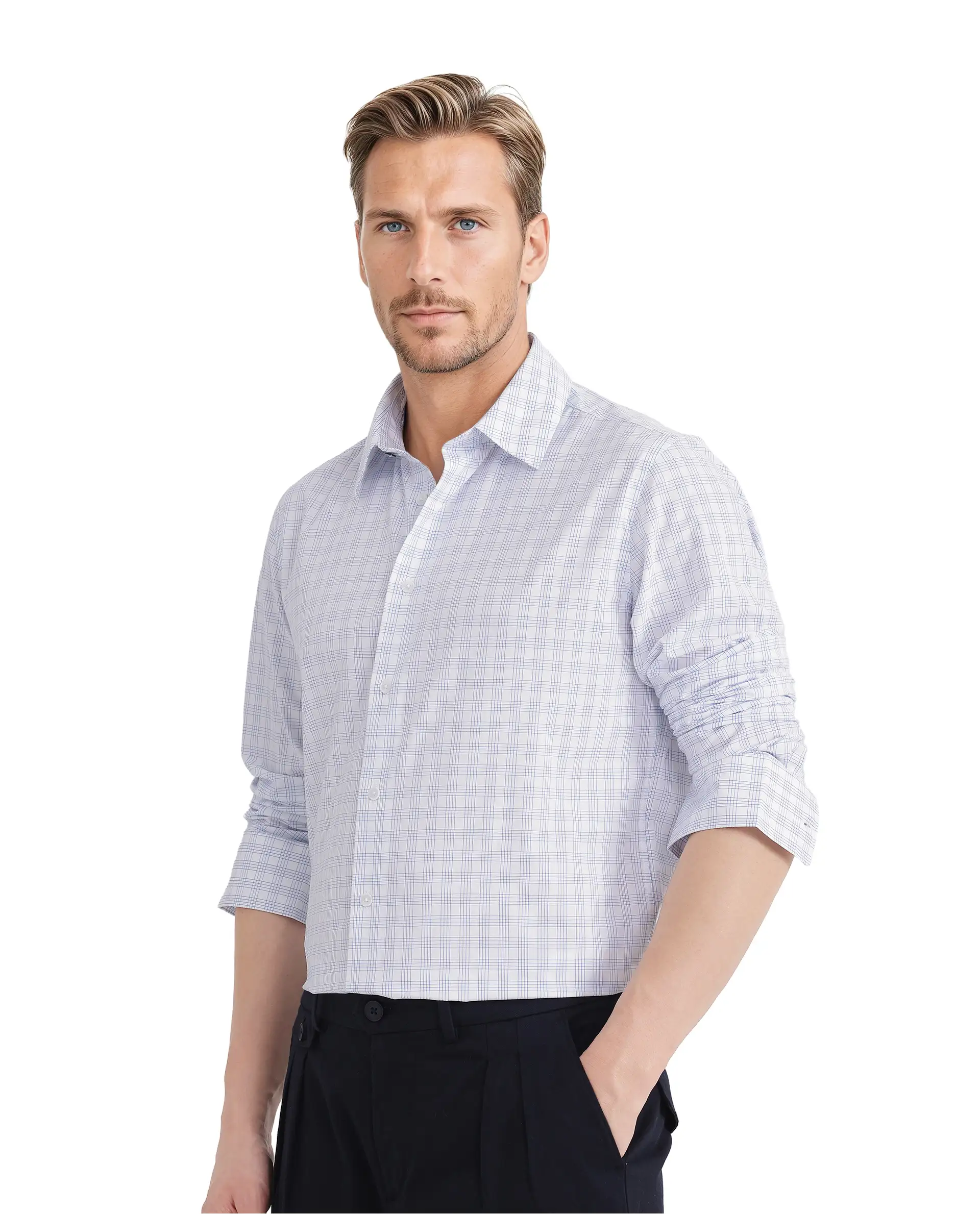 Rare Rabbit Men's Bogot Blue Cotton Checked Print Regular Fit Full Sleeve Collared Shirt - Image 5