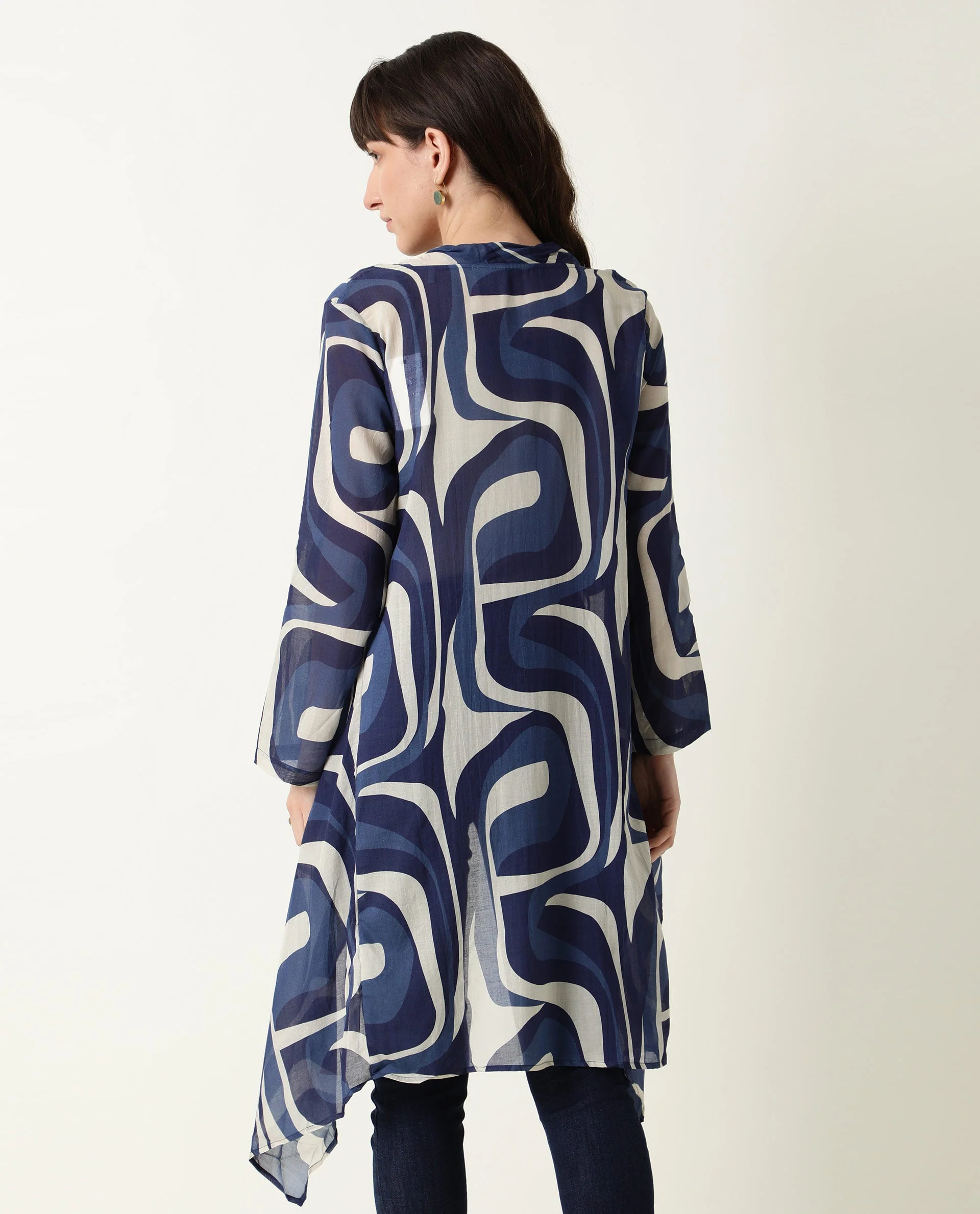 Rareism Women Bohem Blue Overlayer Full Sleeves Printed - Image 2