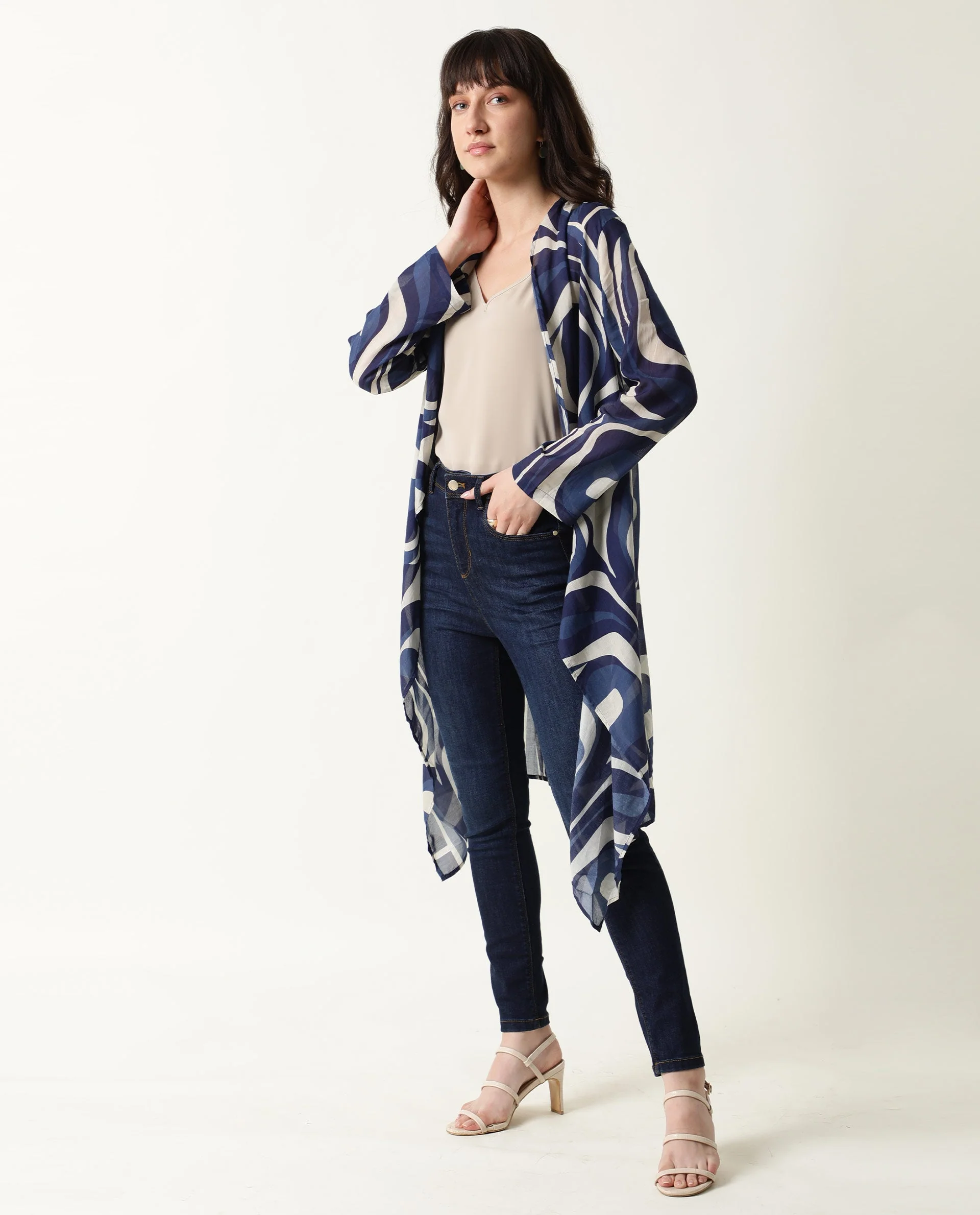 Rareism Women Bohem Blue Overlayer Full Sleeves Printed - Image 3