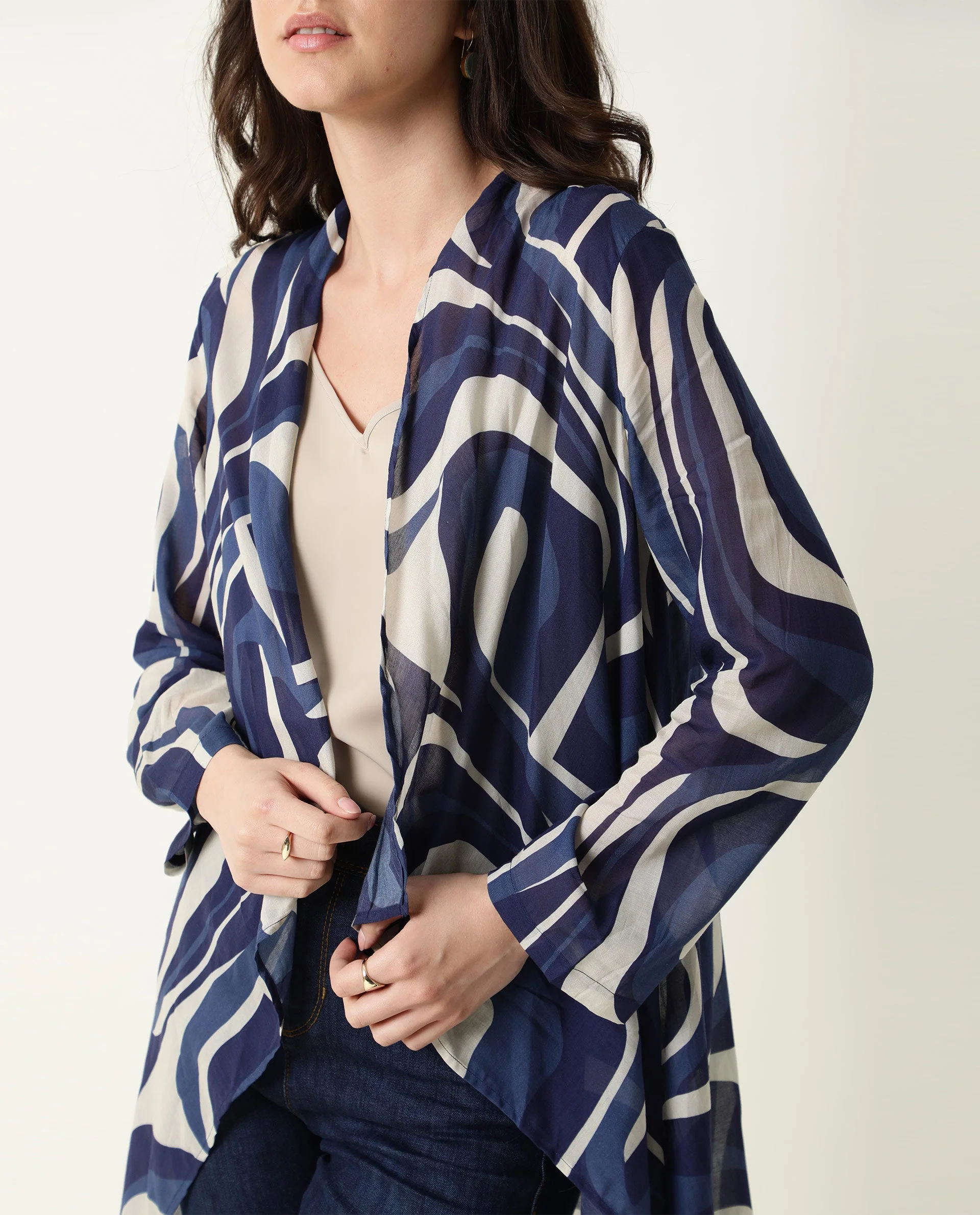 Rareism Women Bohem Blue Overlayer Full Sleeves Printed - Image 4