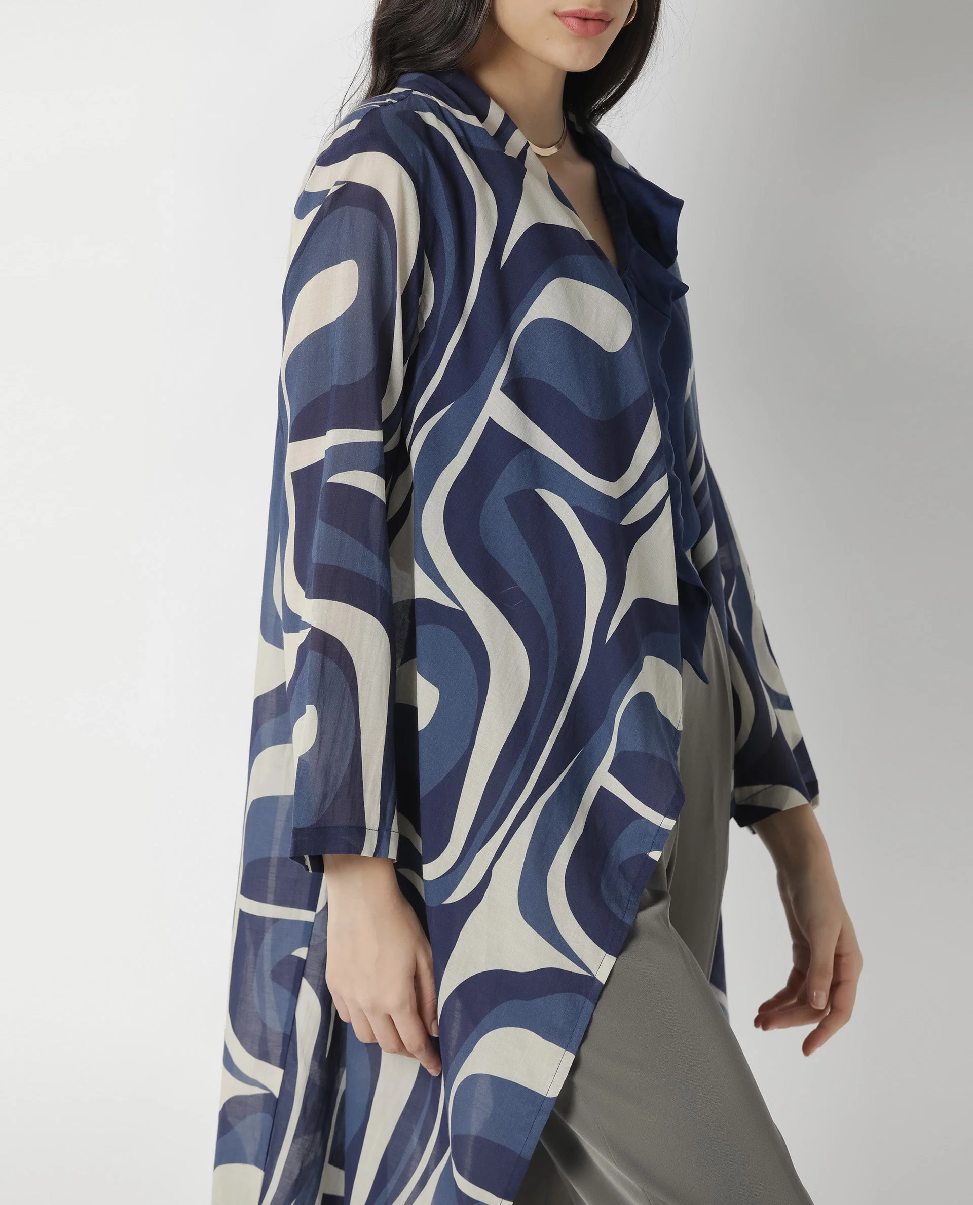 Rareism Women Bohem Blue Overlayer Full Sleeves Printed - Image 7