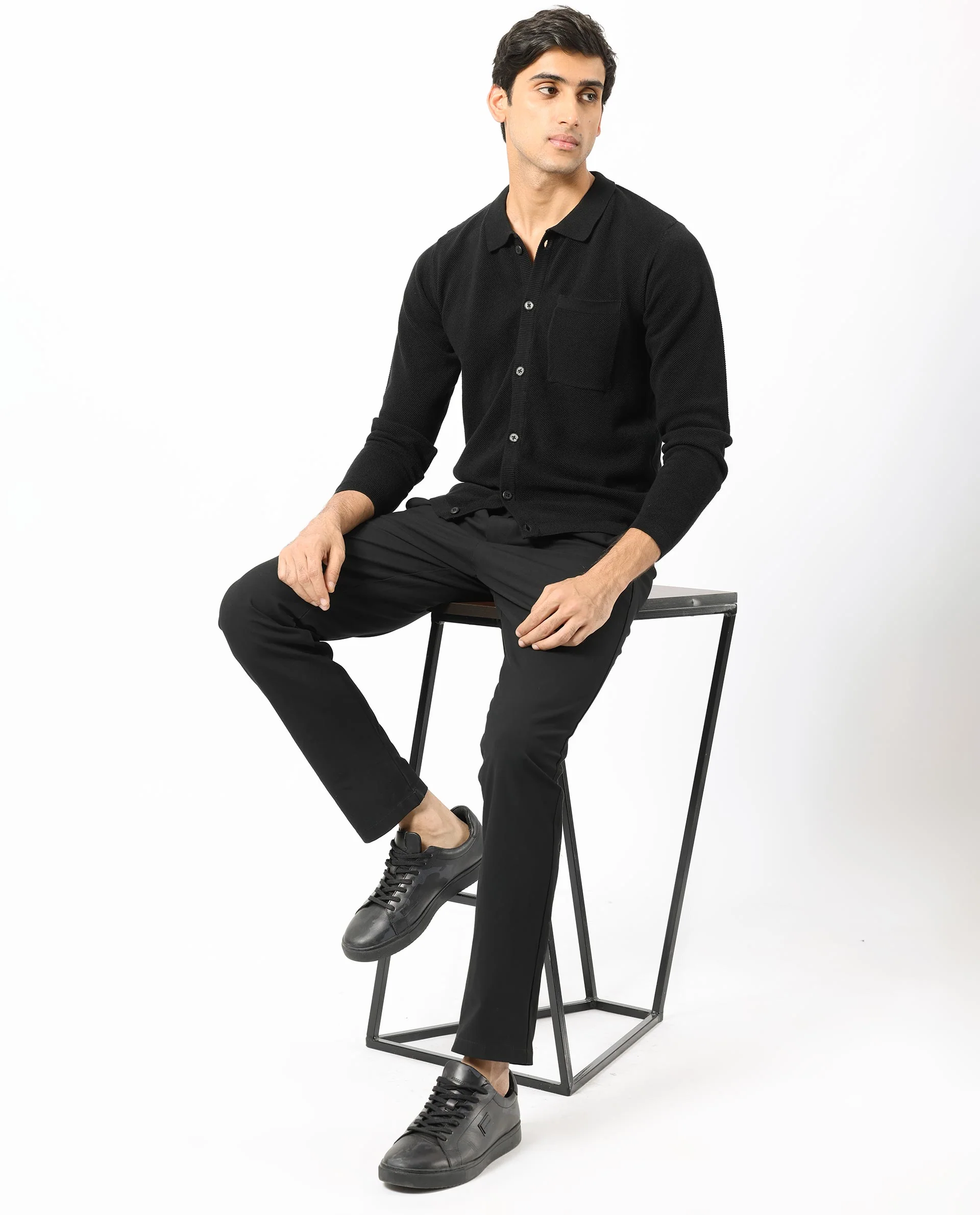 Rare Rabbit Men's Boise Ls Black Cotton Plain Regular Fit Full Sleeve Collared Shirt - Image 4