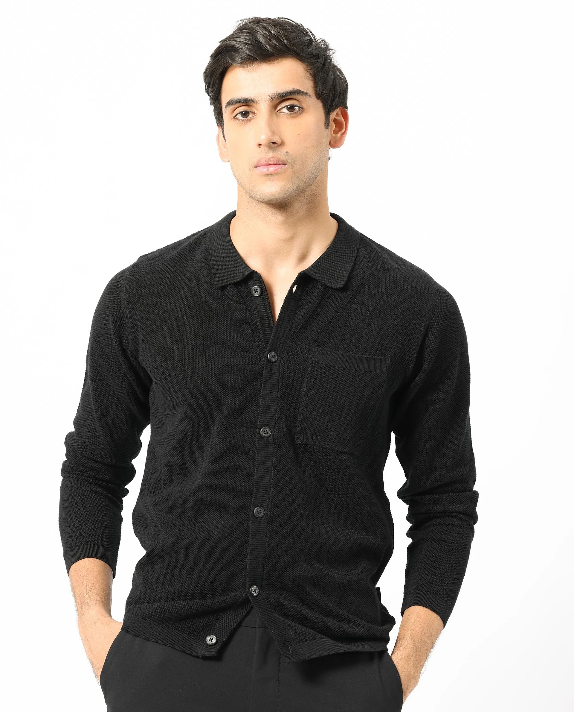 Rare Rabbit Men's Boise Ls Black Cotton Plain Regular Fit Full Sleeve Collared Shirt - Image 5