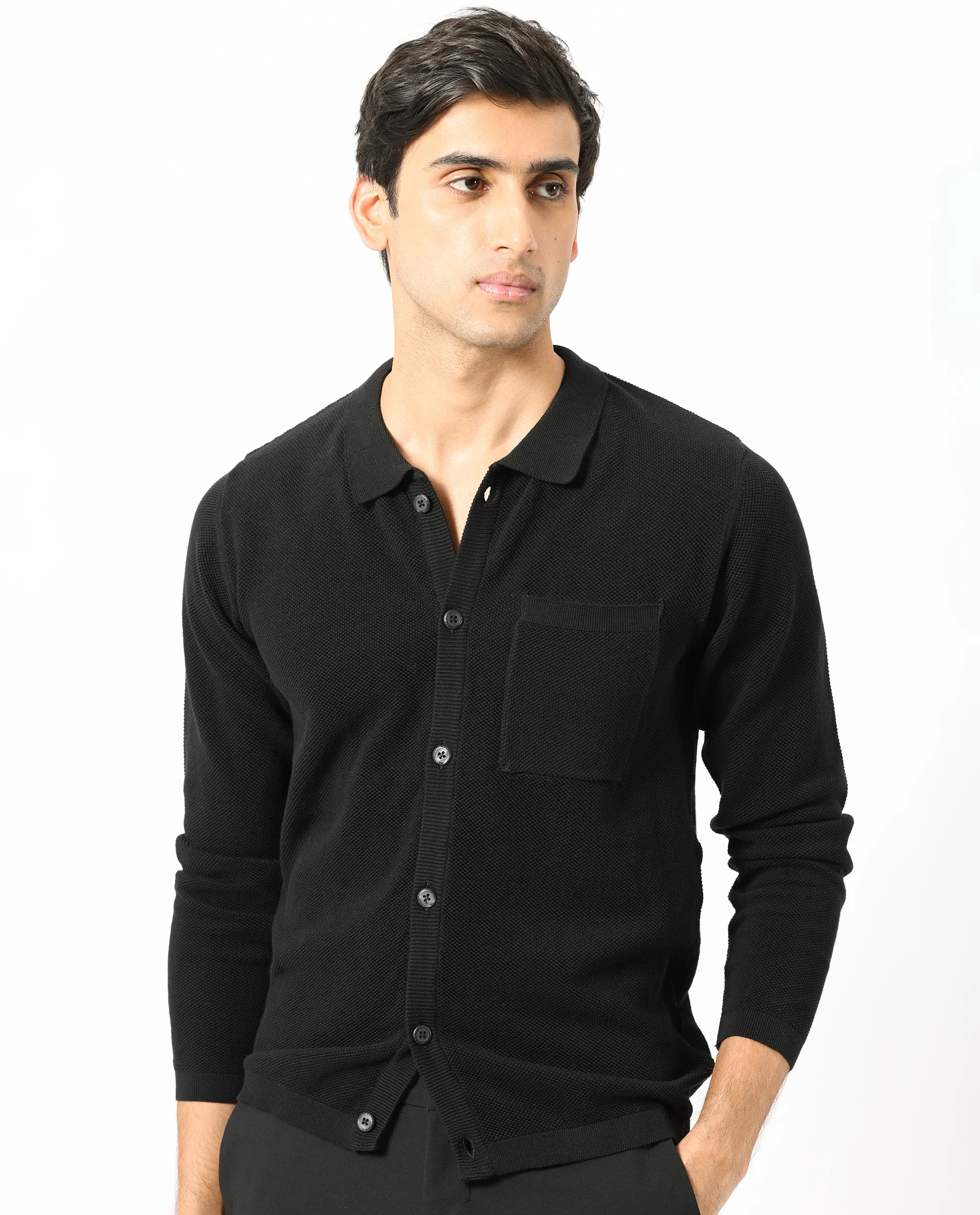 Rare Rabbit Men's Boise Ls Black Cotton Plain Regular Fit Full Sleeve Collared Shirt - Image 6