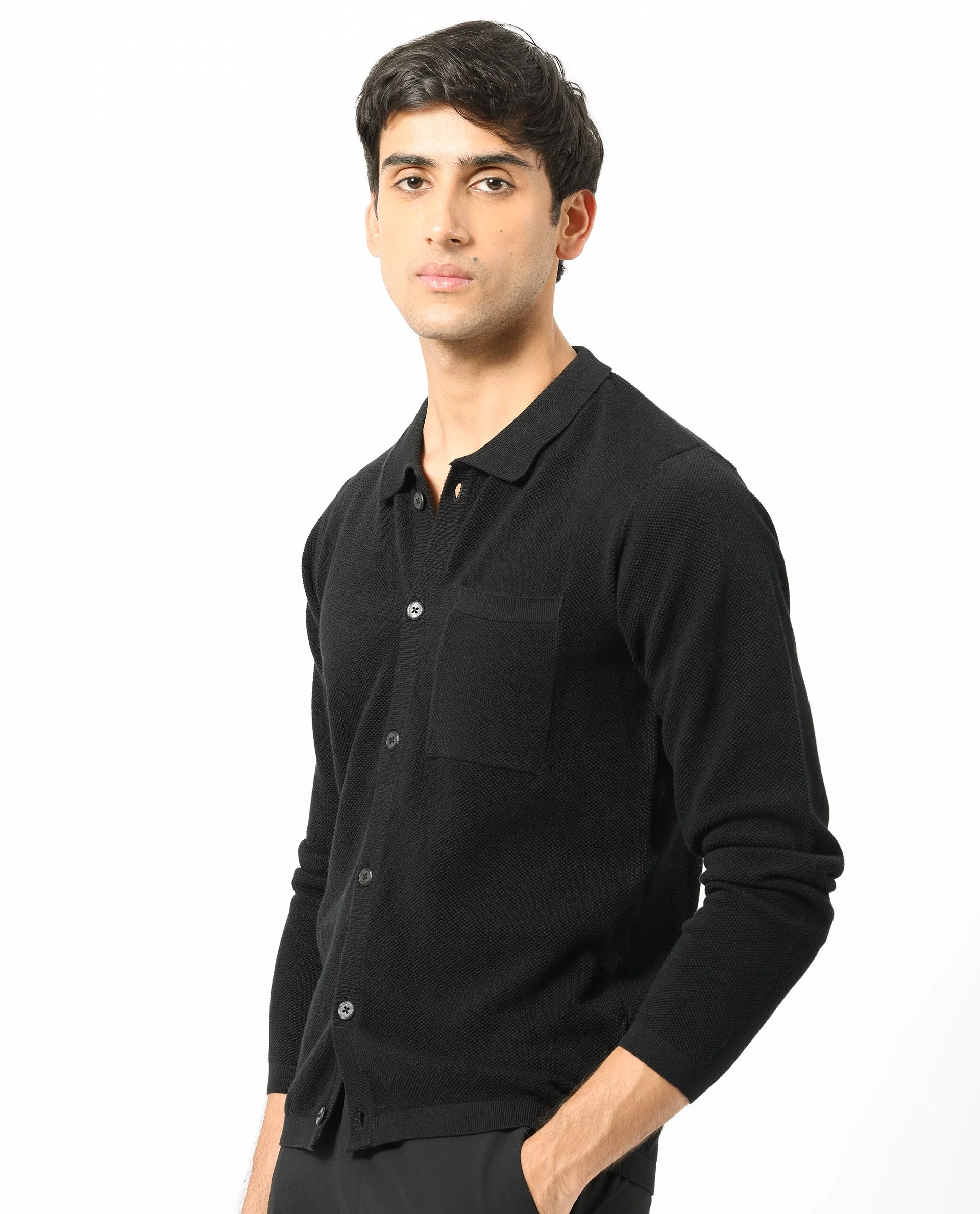 Rare Rabbit Men's Boise Ls Black Cotton Plain Regular Fit Full Sleeve Collared Shirt - Image 7