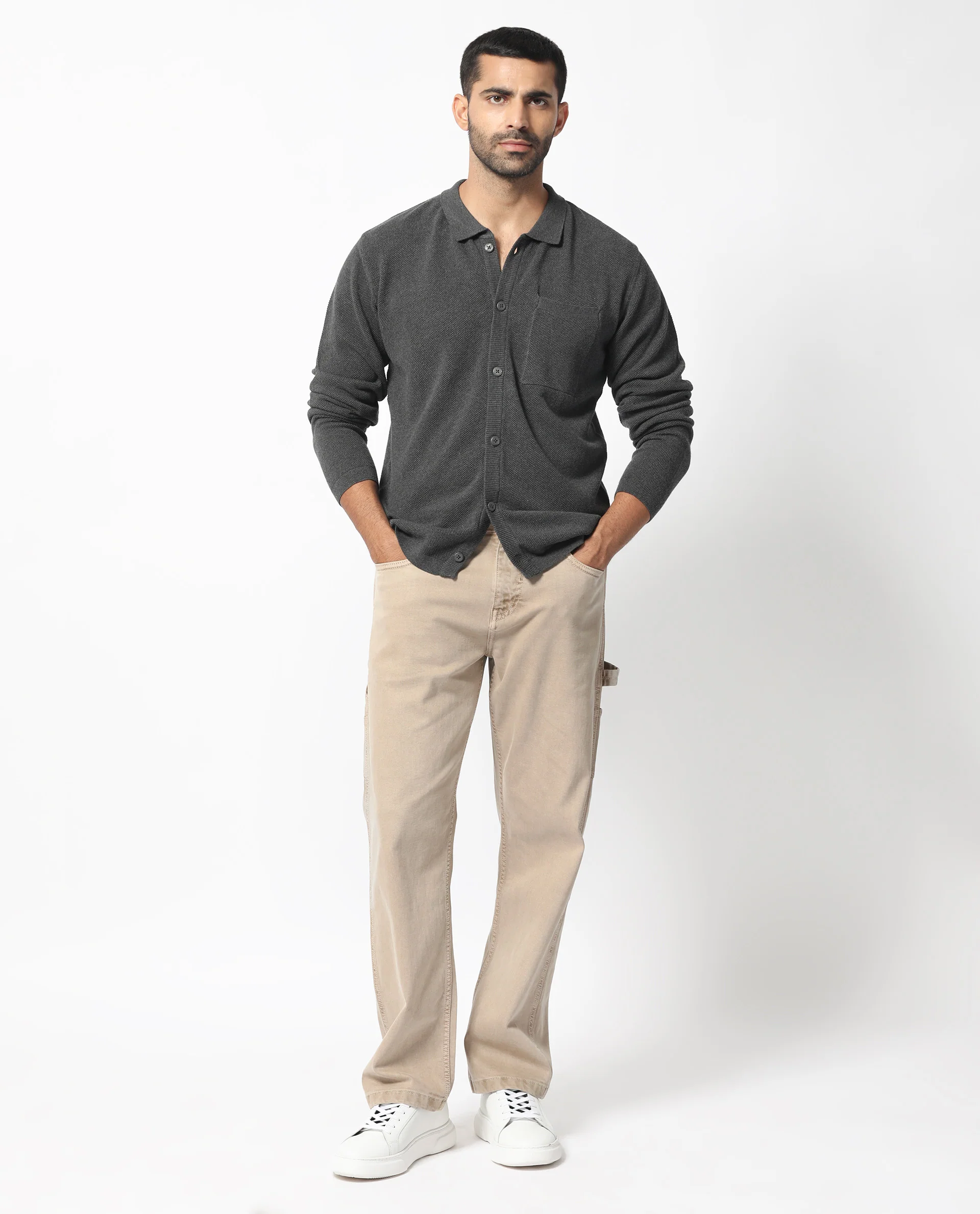 Rare Rabbit Men's Boise Ls Dark Grey Cotton Plain Regular Fit Full Sleeve Collared Shirt - Image 2