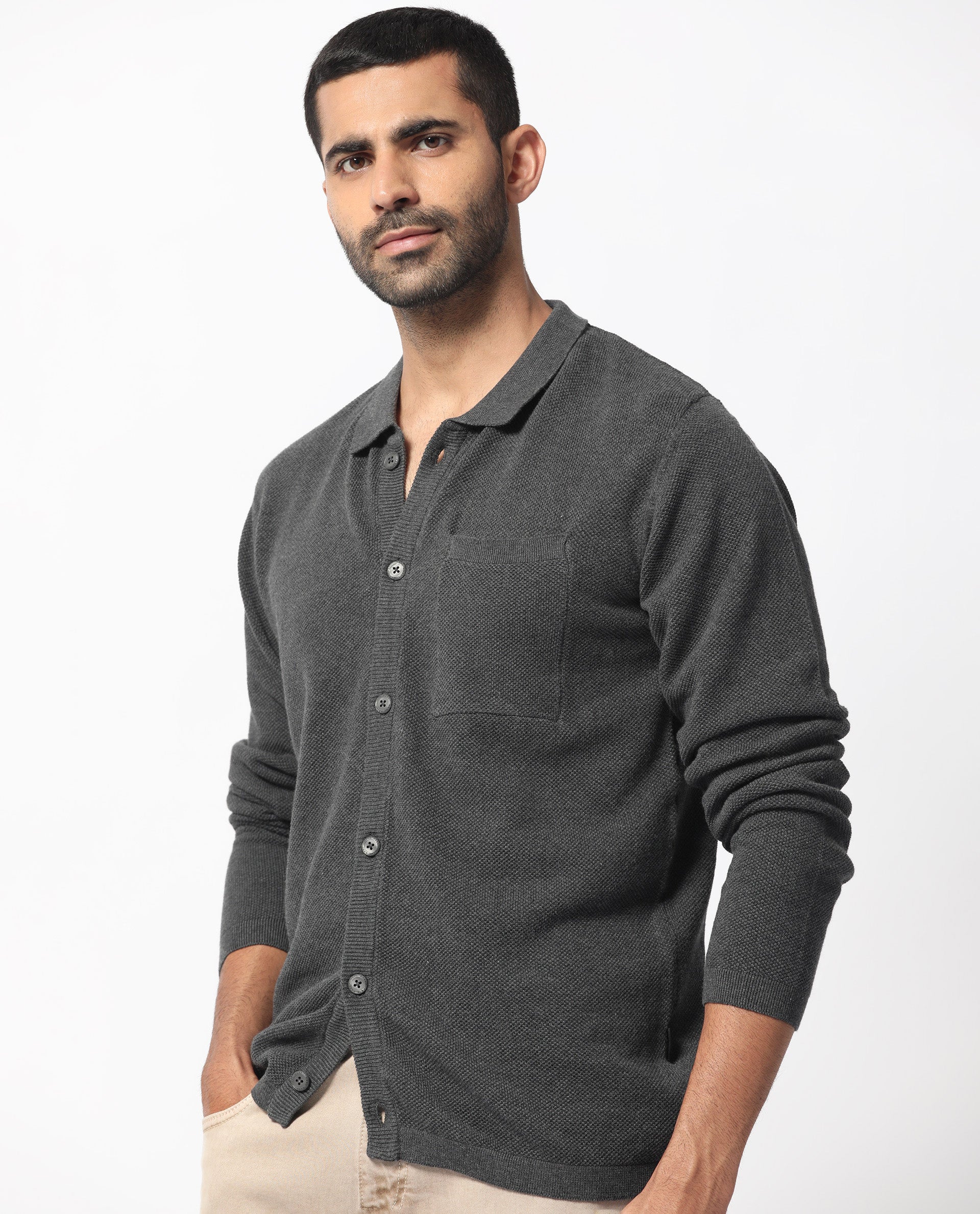 Rare Rabbit Men's Boise Ls Dark Grey Cotton Plain Regular Fit Full Sleeve Collared Shirt - Image 3