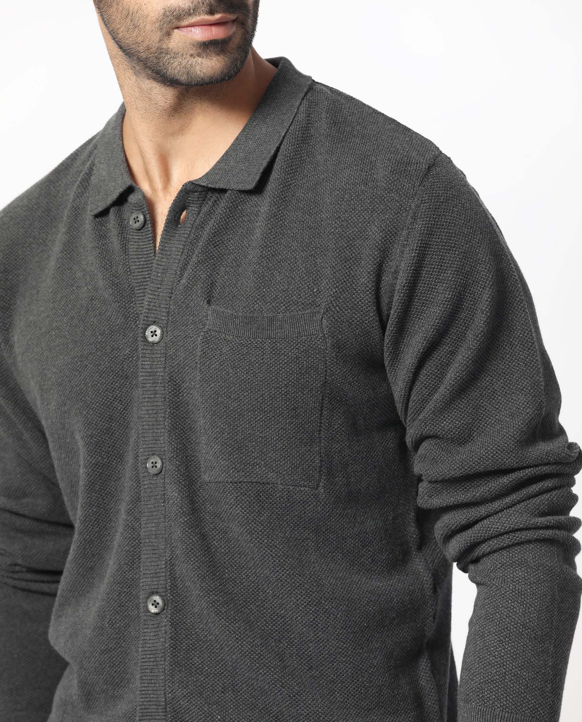 Rare Rabbit Men's Boise Ls Dark Grey Cotton Plain Regular Fit Full Sleeve Collared Shirt - Image 4