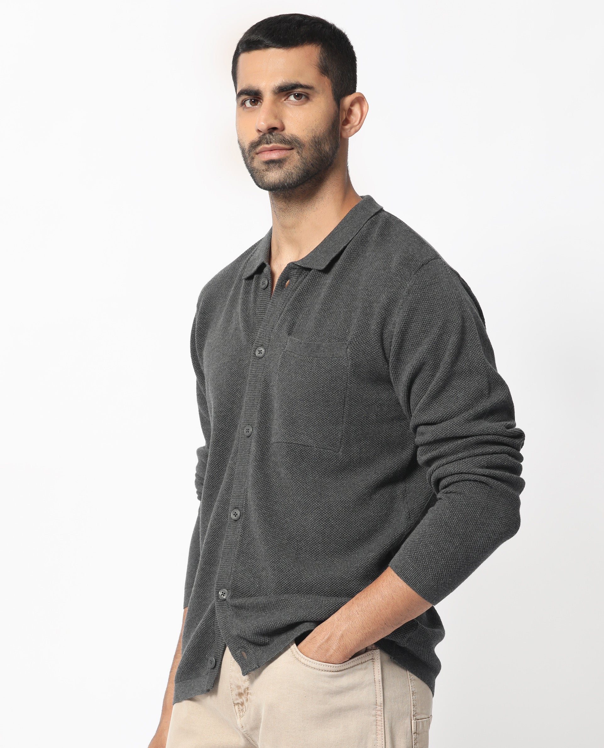 Rare Rabbit Men's Boise Ls Dark Grey Cotton Plain Regular Fit Full Sleeve Collared Shirt - Image 5