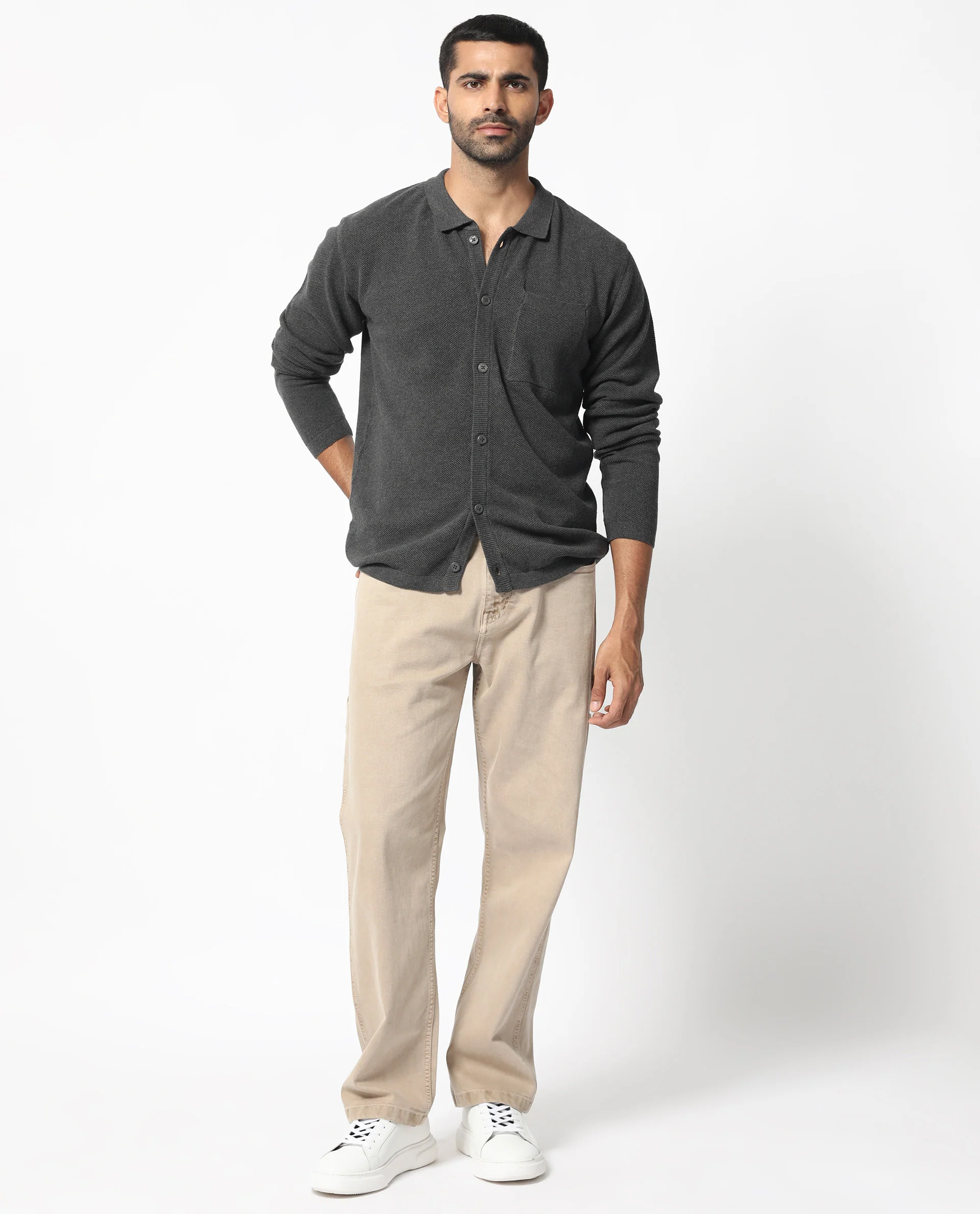 Rare Rabbit Men's Boise Ls Dark Grey Cotton Plain Regular Fit Full Sleeve Collared Shirt - Image 6
