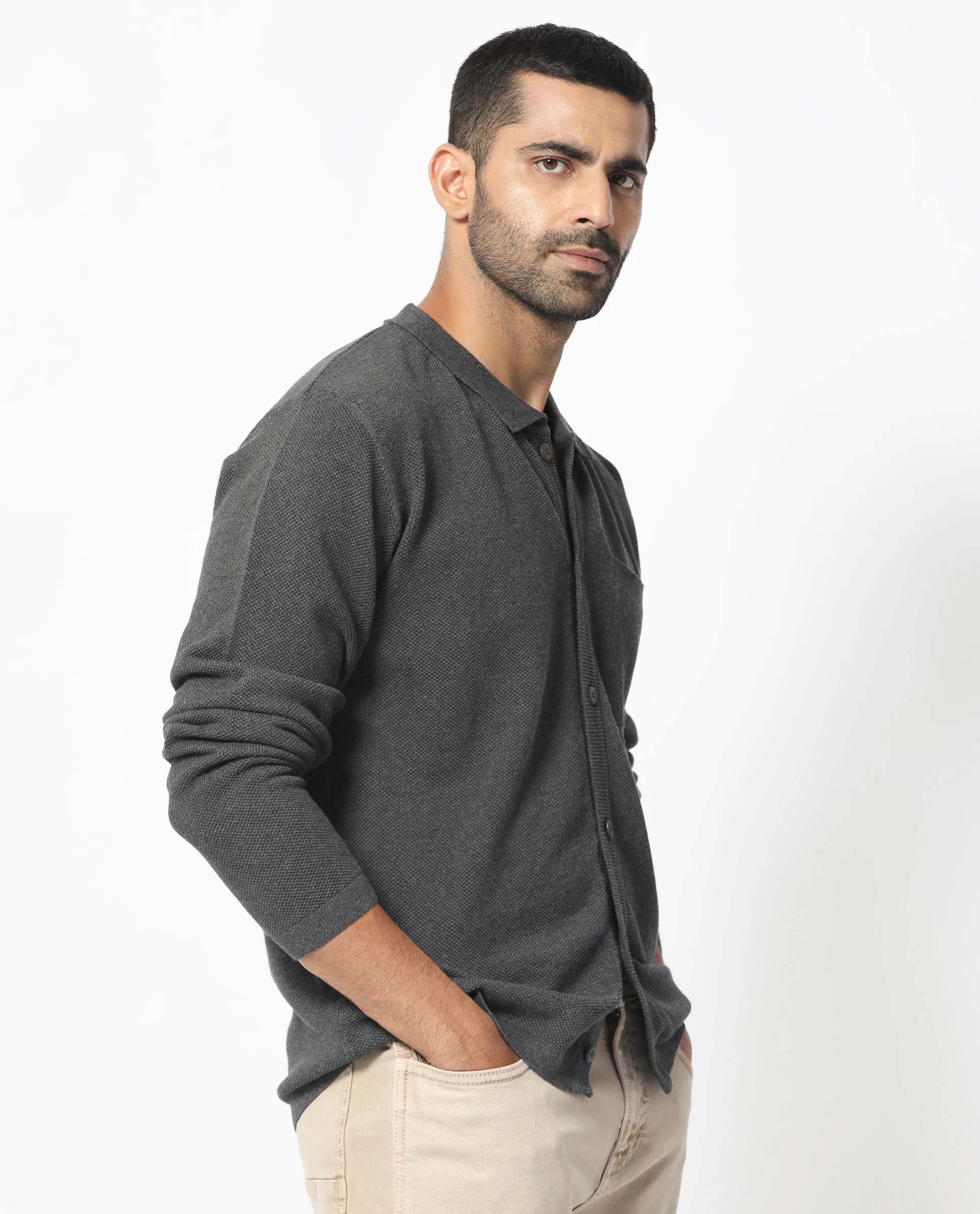 Rare Rabbit Men's Boise Ls Dark Grey Cotton Plain Regular Fit Full Sleeve Collared Shirt - Image 7