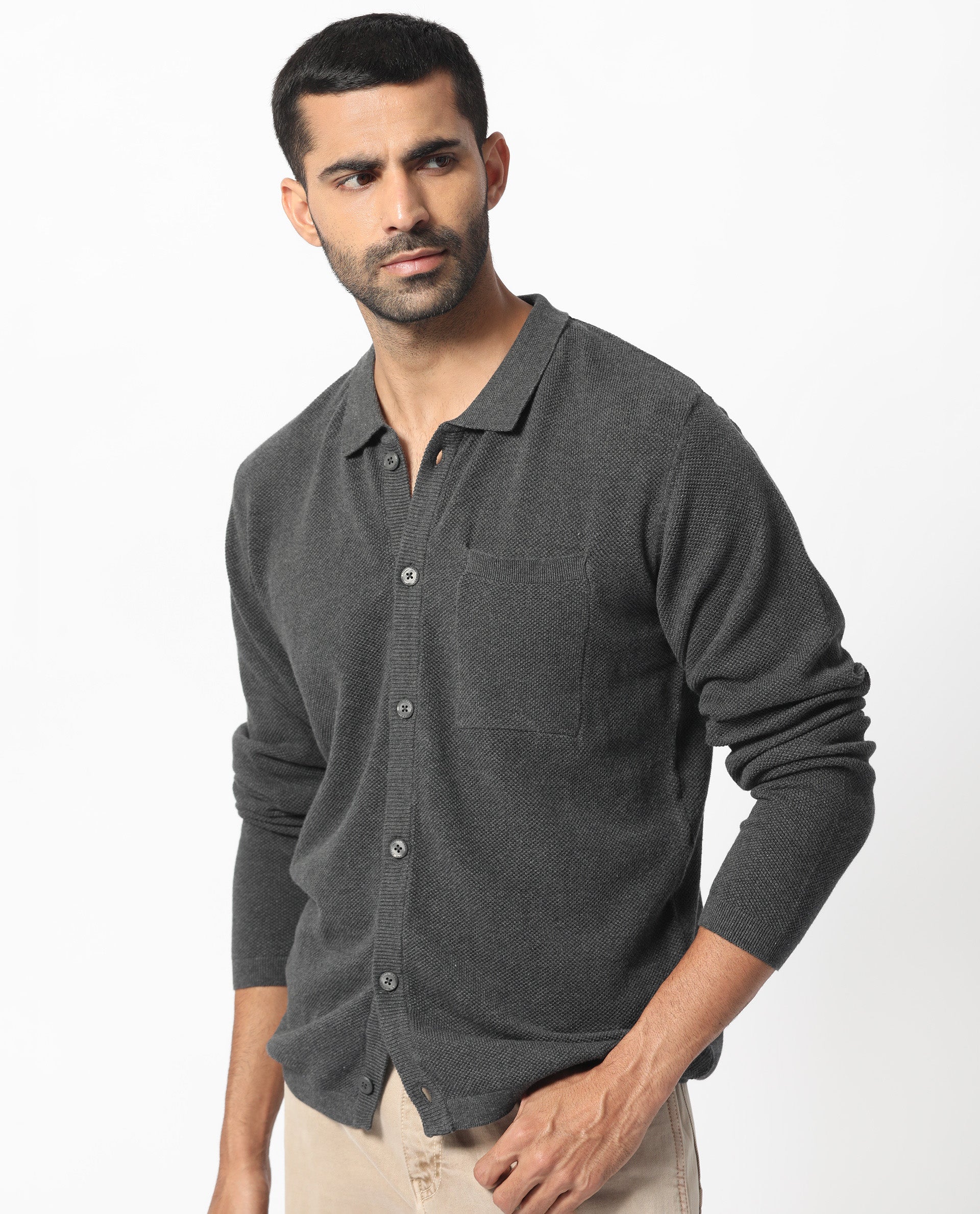 Rare Rabbit Men's Boise Ls Dark Grey Cotton Plain Regular Fit Full Sleeve Collared Shirt - Image 8