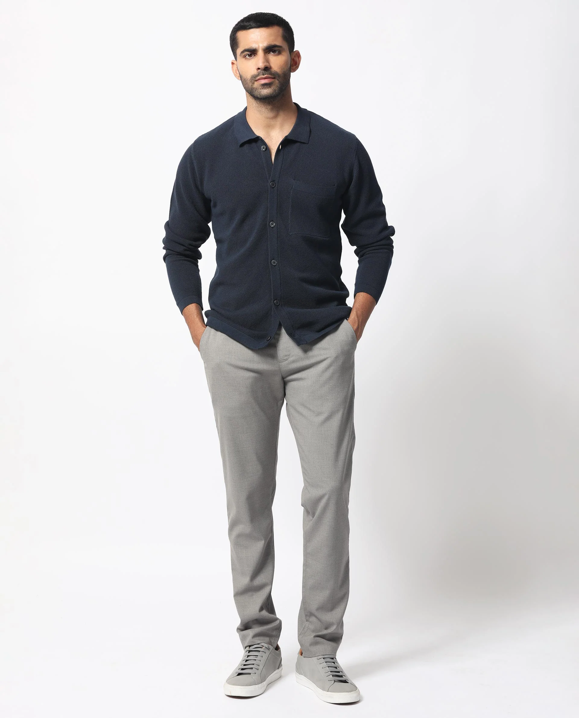 Rare Rabbit Men's Boise Ls Dusky Navy Cotton Plain Regular Fit Full Sleeve Collared Shirt - Image 2