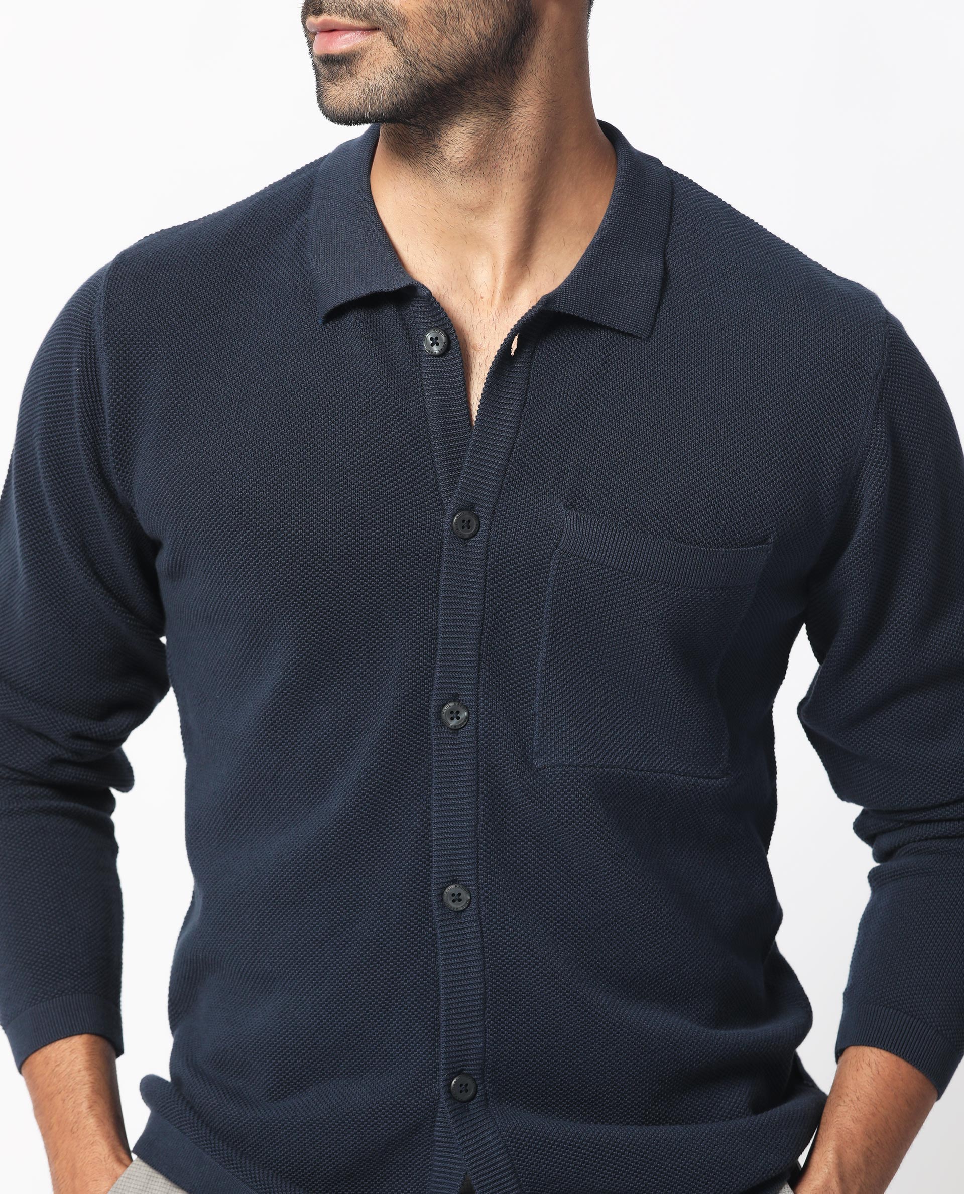 Rare Rabbit Men's Boise Ls Dusky Navy Cotton Plain Regular Fit Full Sleeve Collared Shirt - Image 3