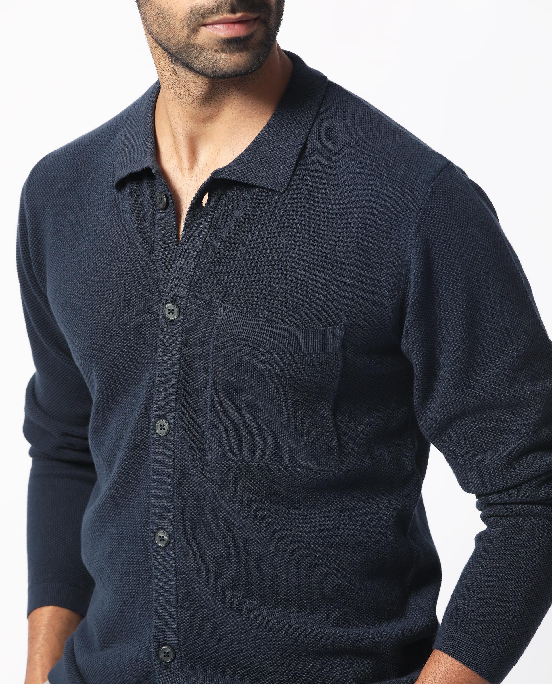 Rare Rabbit Men's Boise Ls Dusky Navy Cotton Plain Regular Fit Full Sleeve Collared Shirt - Image 4
