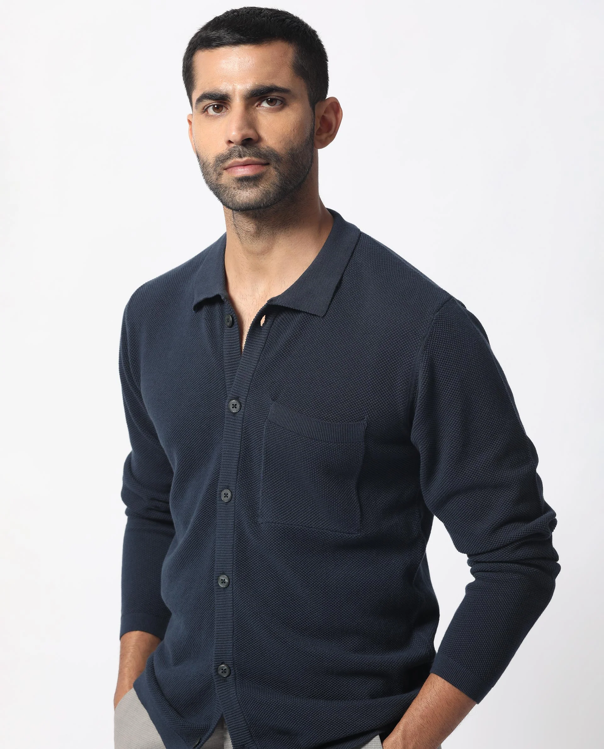 Rare Rabbit Men's Boise Ls Dusky Navy Cotton Plain Regular Fit Full Sleeve Collared Shirt - Image 5