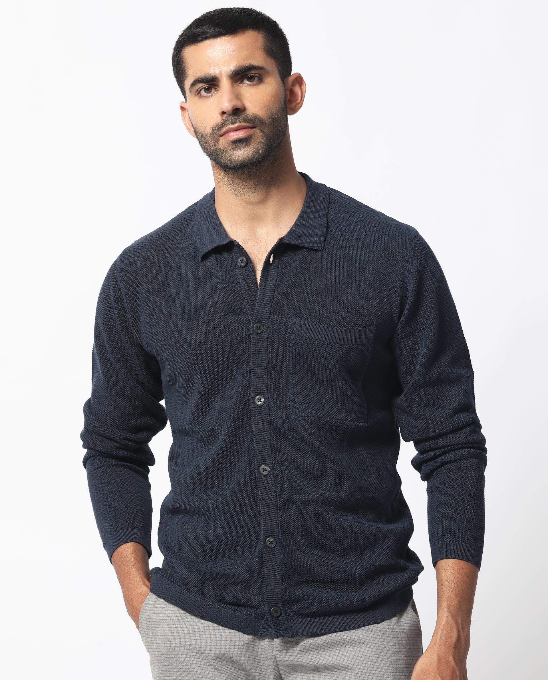 Rare Rabbit Men's Boise Ls Dusky Navy Cotton Plain Regular Fit Full Sleeve Collared Shirt - Image 6