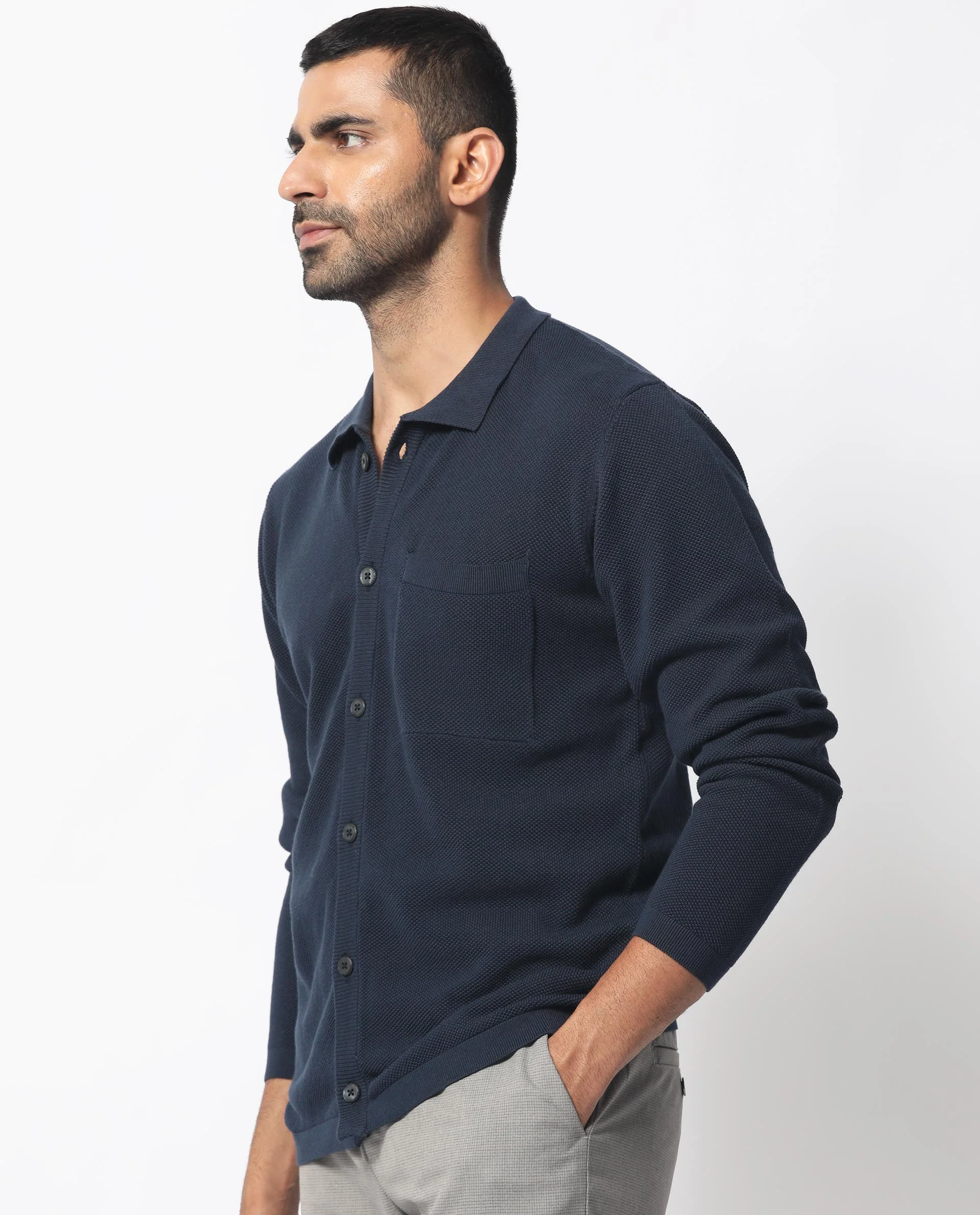 Rare Rabbit Men's Boise Ls Dusky Navy Cotton Plain Regular Fit Full Sleeve Collared Shirt - Image 7
