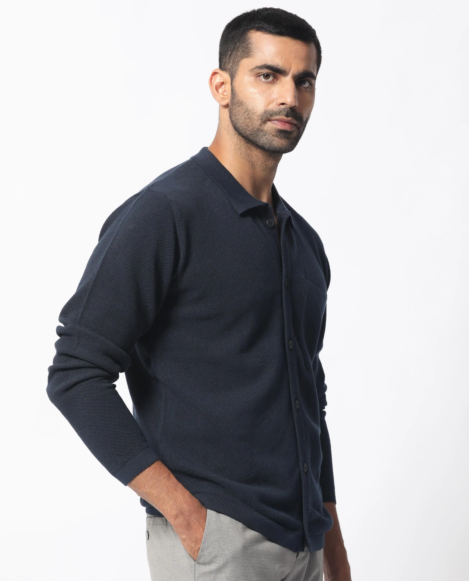 Rare Rabbit Men's Boise Ls Dusky Navy Cotton Plain Regular Fit Full Sleeve Collared Shirt - Image 8