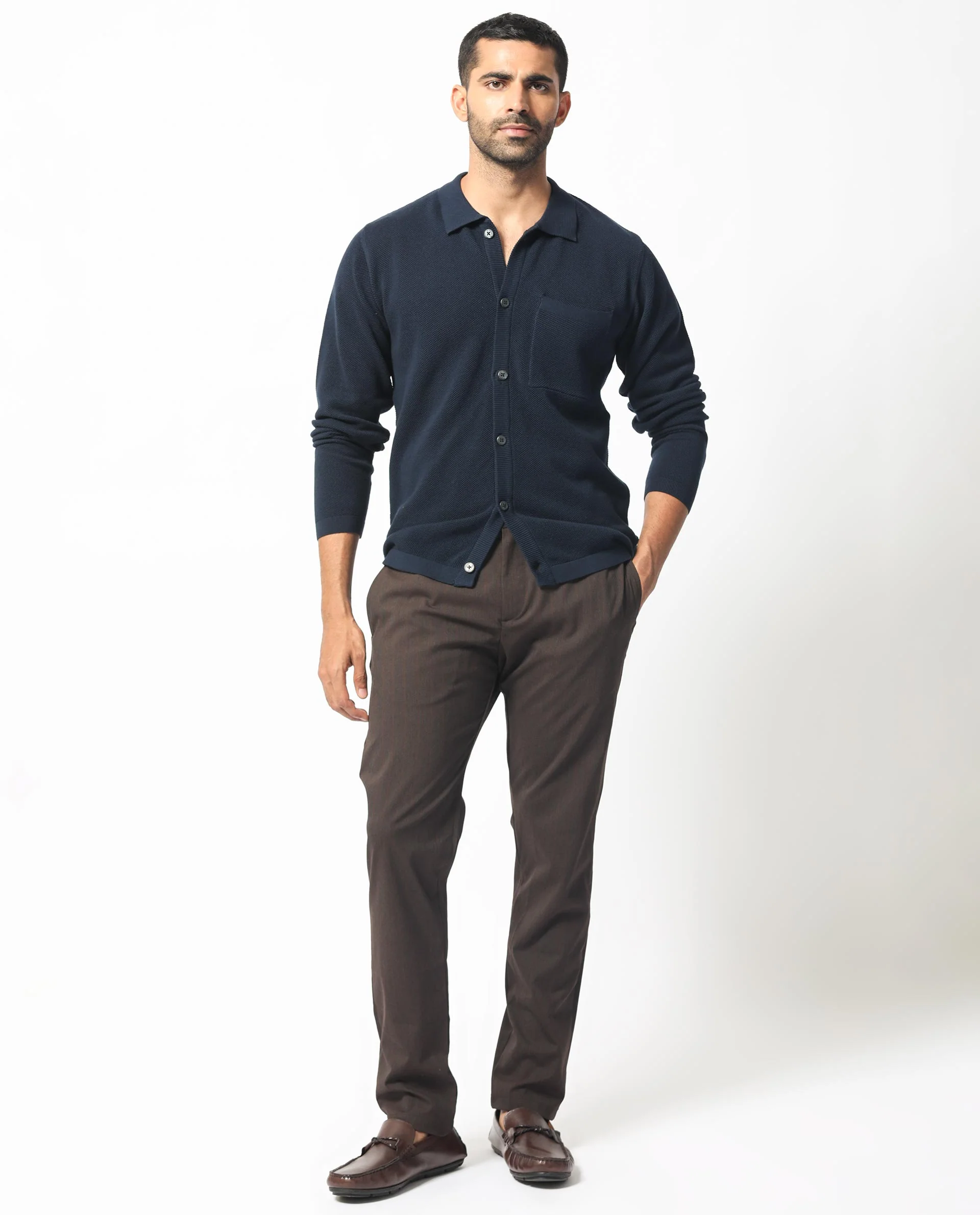Rare Rabbit Men's Boise Ls Navy Cotton Plain Regular Fit Full Sleeve Collared Shirt - Image 2