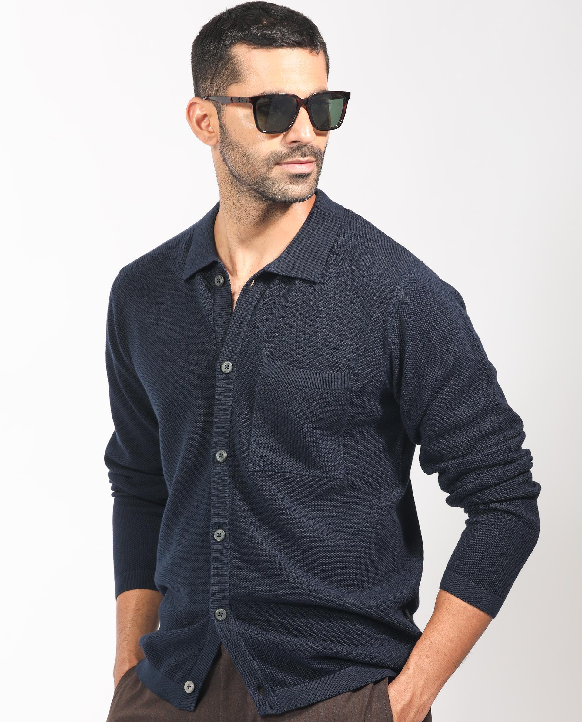 Rare Rabbit Men's Boise Ls Navy Cotton Plain Regular Fit Full Sleeve Collared Shirt - Image 3