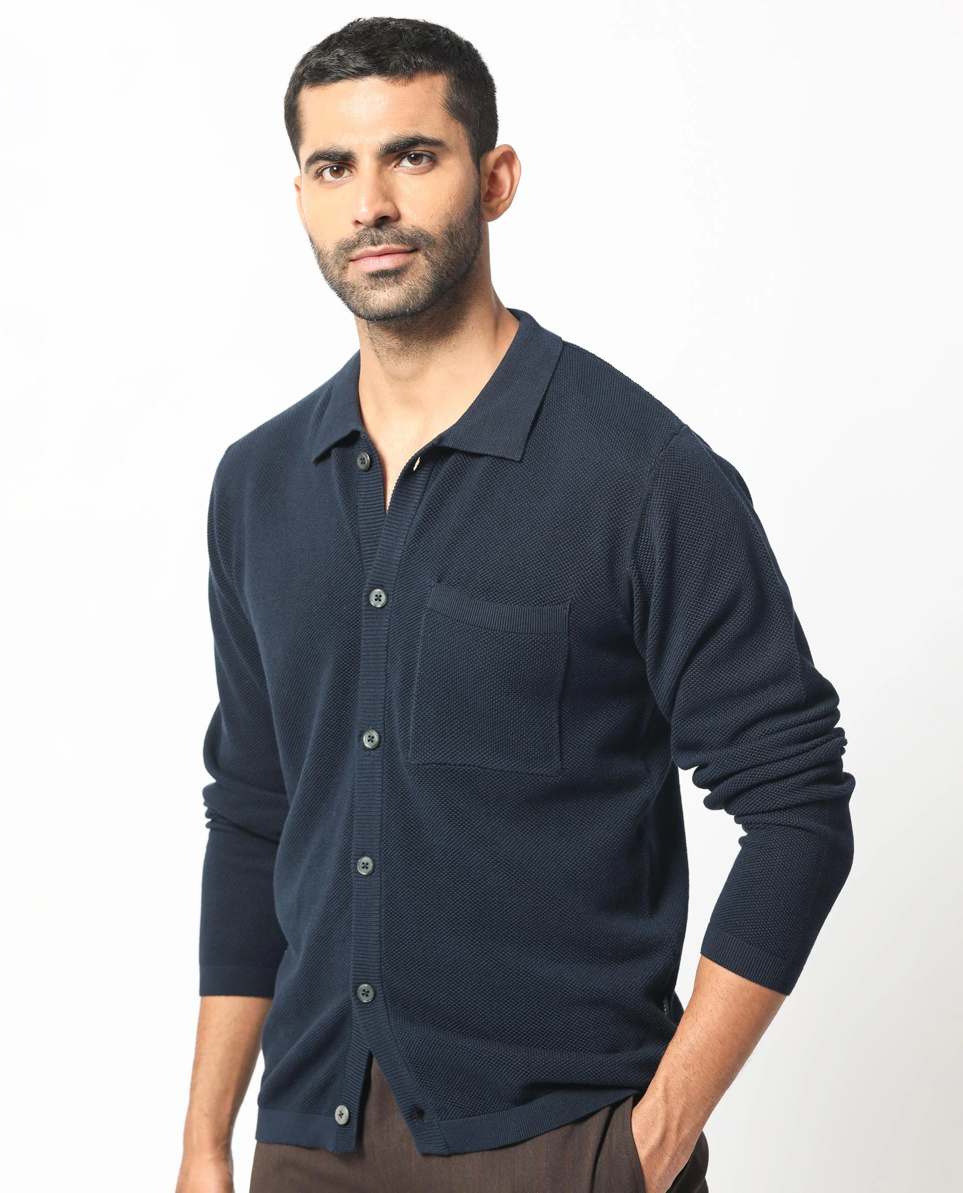 Rare Rabbit Men's Boise Ls Navy Cotton Plain Regular Fit Full Sleeve Collared Shirt - Image 6