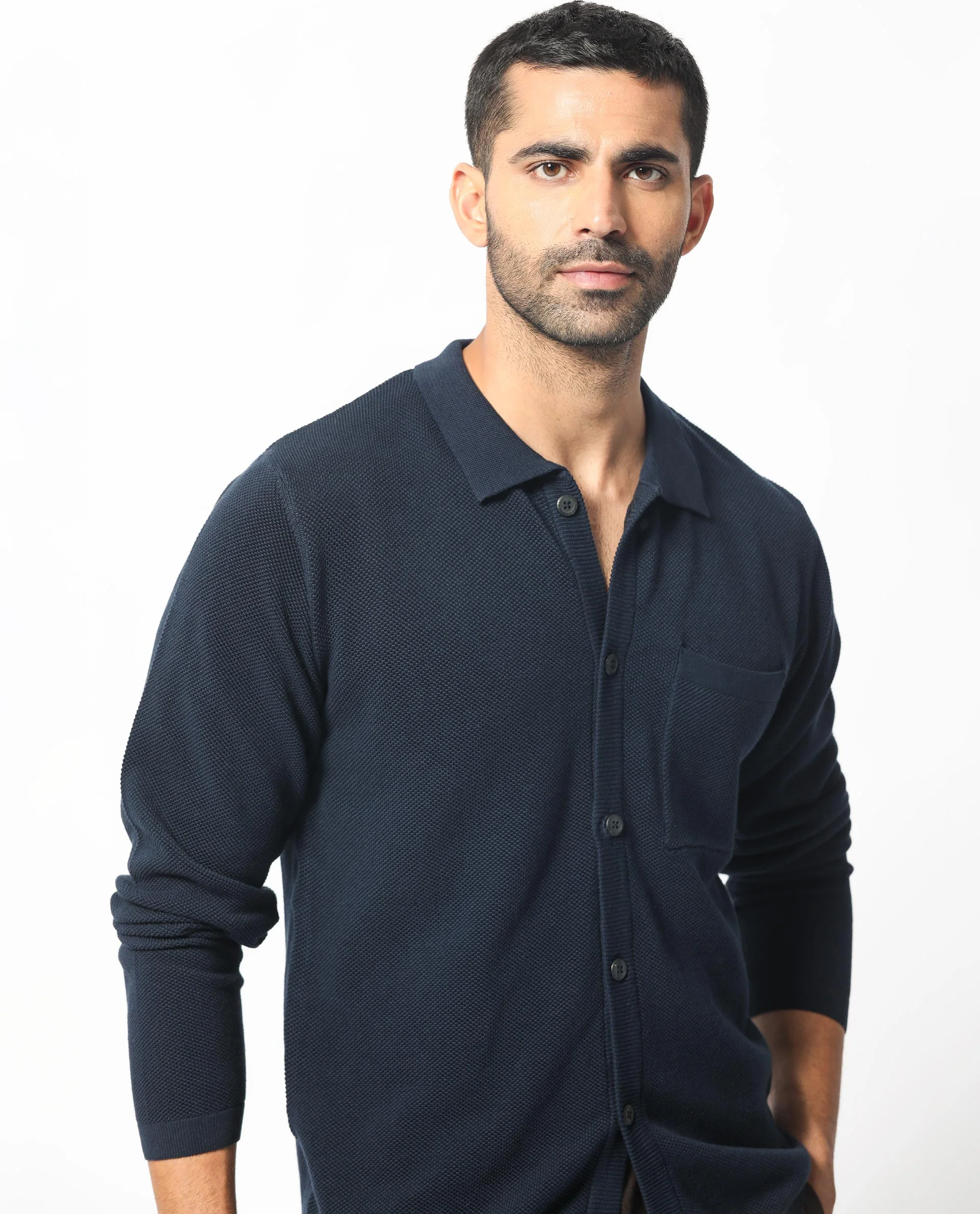 Rare Rabbit Men's Boise Ls Navy Cotton Plain Regular Fit Full Sleeve Collared Shirt - Image 7