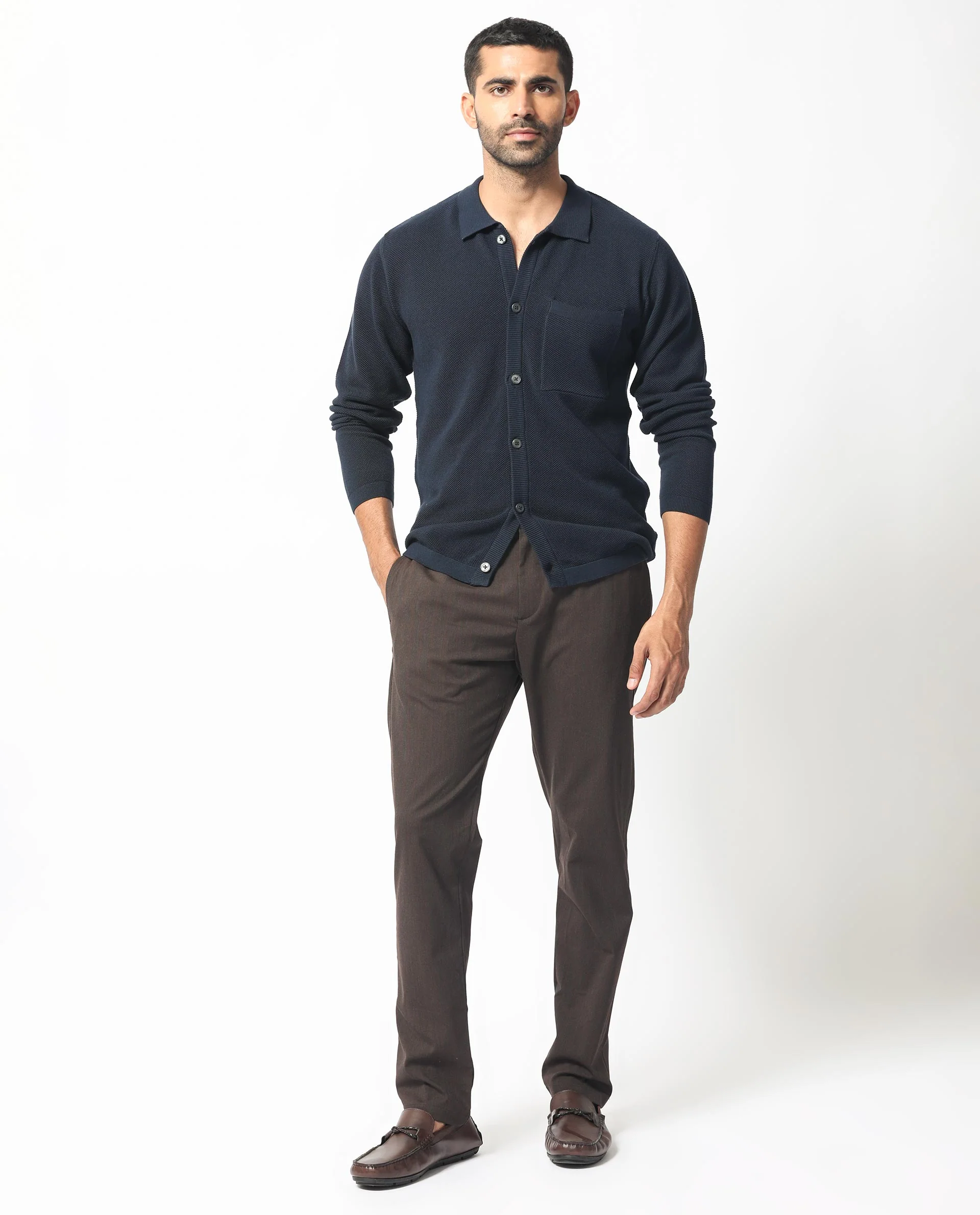 Rare Rabbit Men's Boise Ls Navy Cotton Plain Regular Fit Full Sleeve Collared Shirt - Image 8
