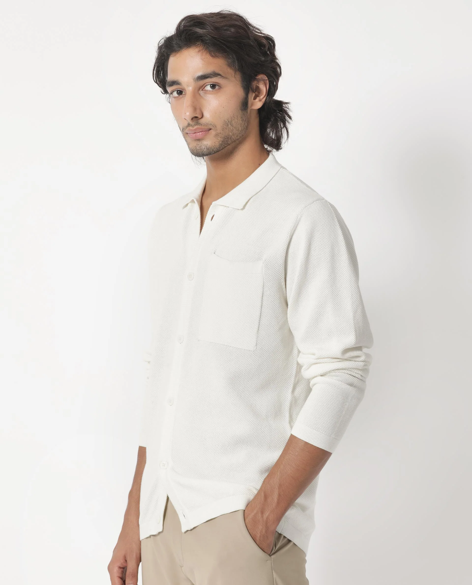 Rare Rabbit Men's Boise Ls Off White Cotton Plain Regular Fit Spread Collar Shirt - Image 5