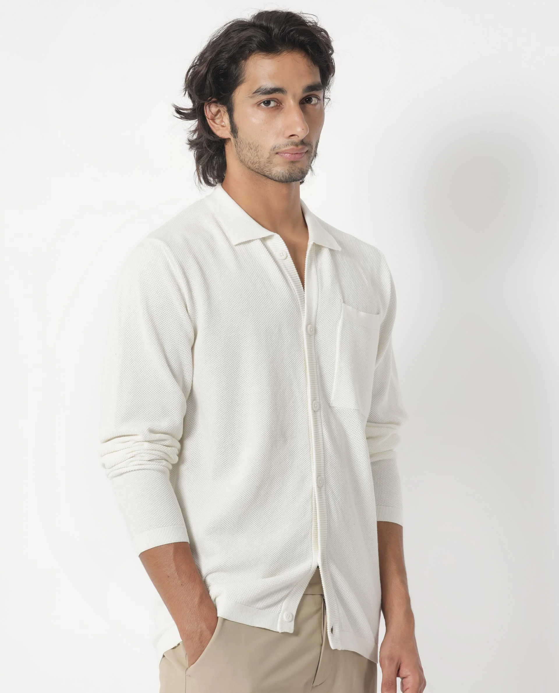 Rare Rabbit Men's Boise Ls Off White Cotton Plain Regular Fit Spread Collar Shirt - Image 6