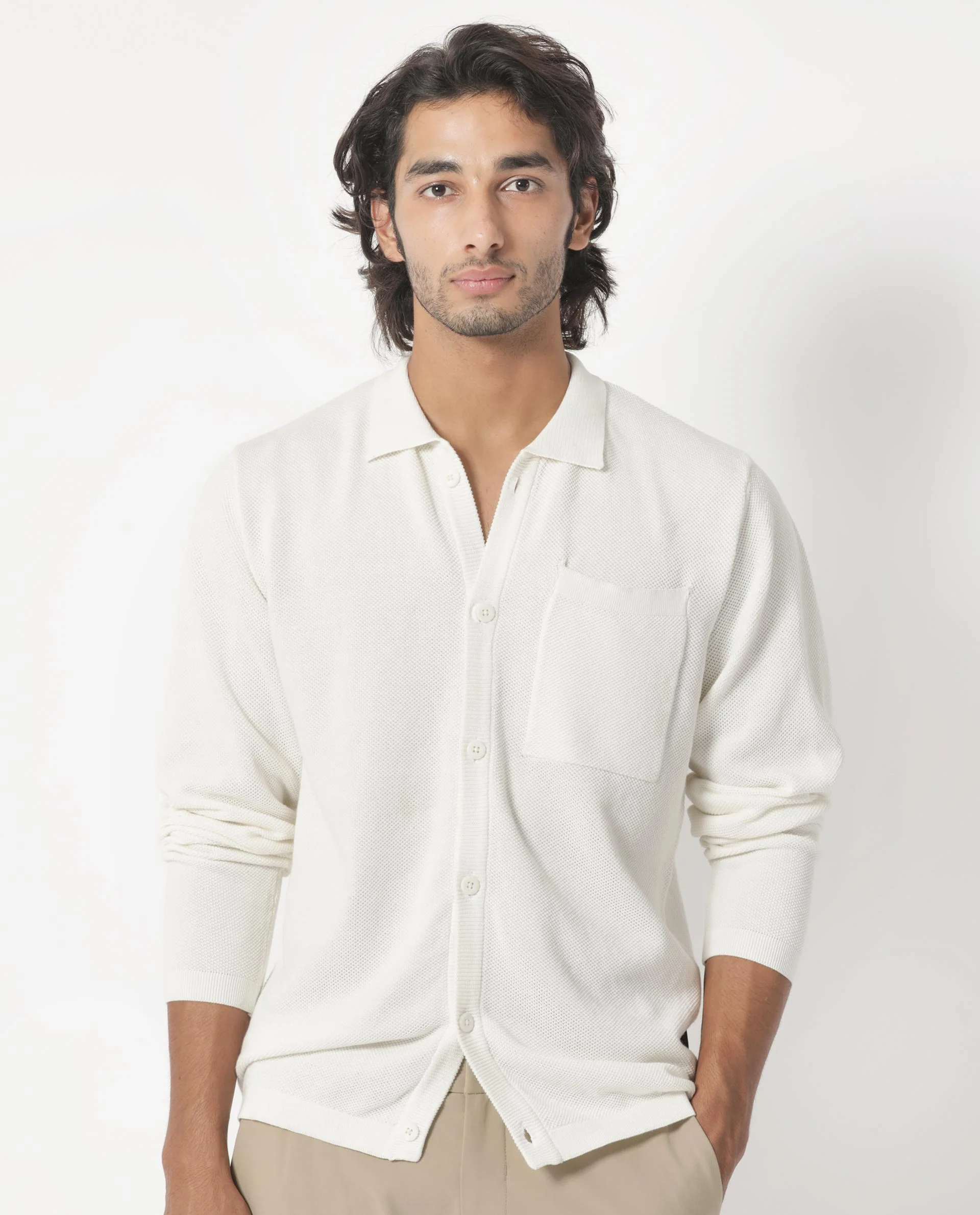 Rare Rabbit Men's Boise Ls Off White Cotton Plain Regular Fit Spread Collar Shirt - Image 7