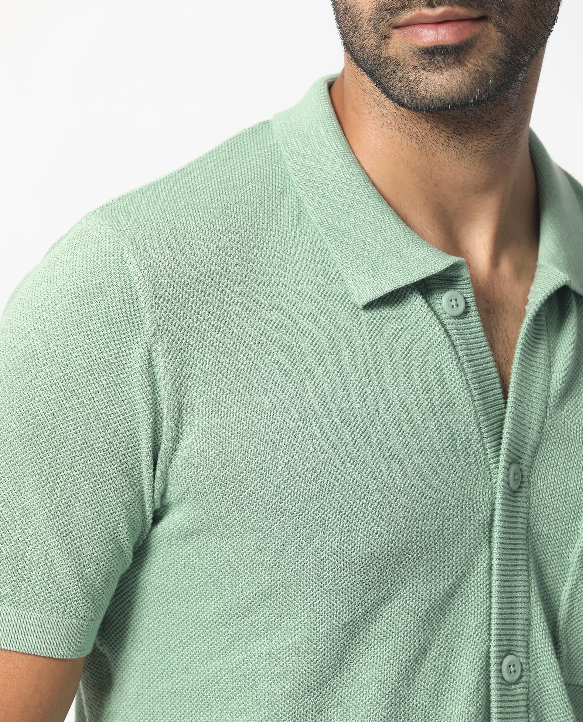 Rare Rabbit Men's Boise Ss Dusky Green Cotton Plain Regular Fit Half Sleeve Collared Shirt - Image 3