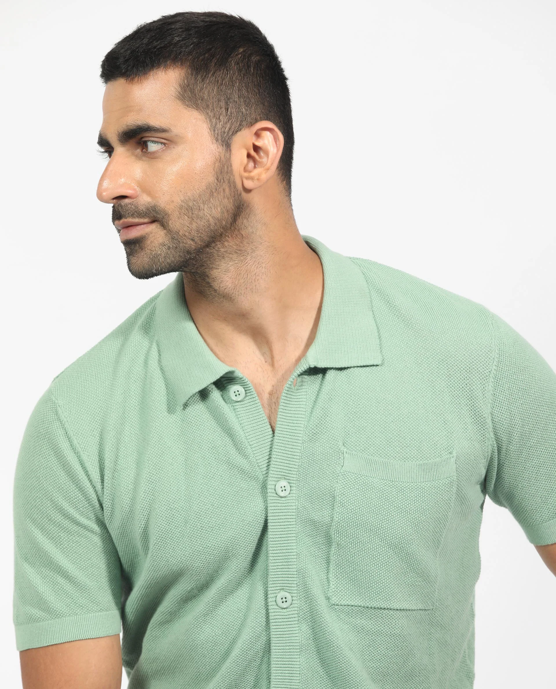Rare Rabbit Men's Boise Ss Dusky Green Cotton Plain Regular Fit Half Sleeve Collared Shirt - Image 5