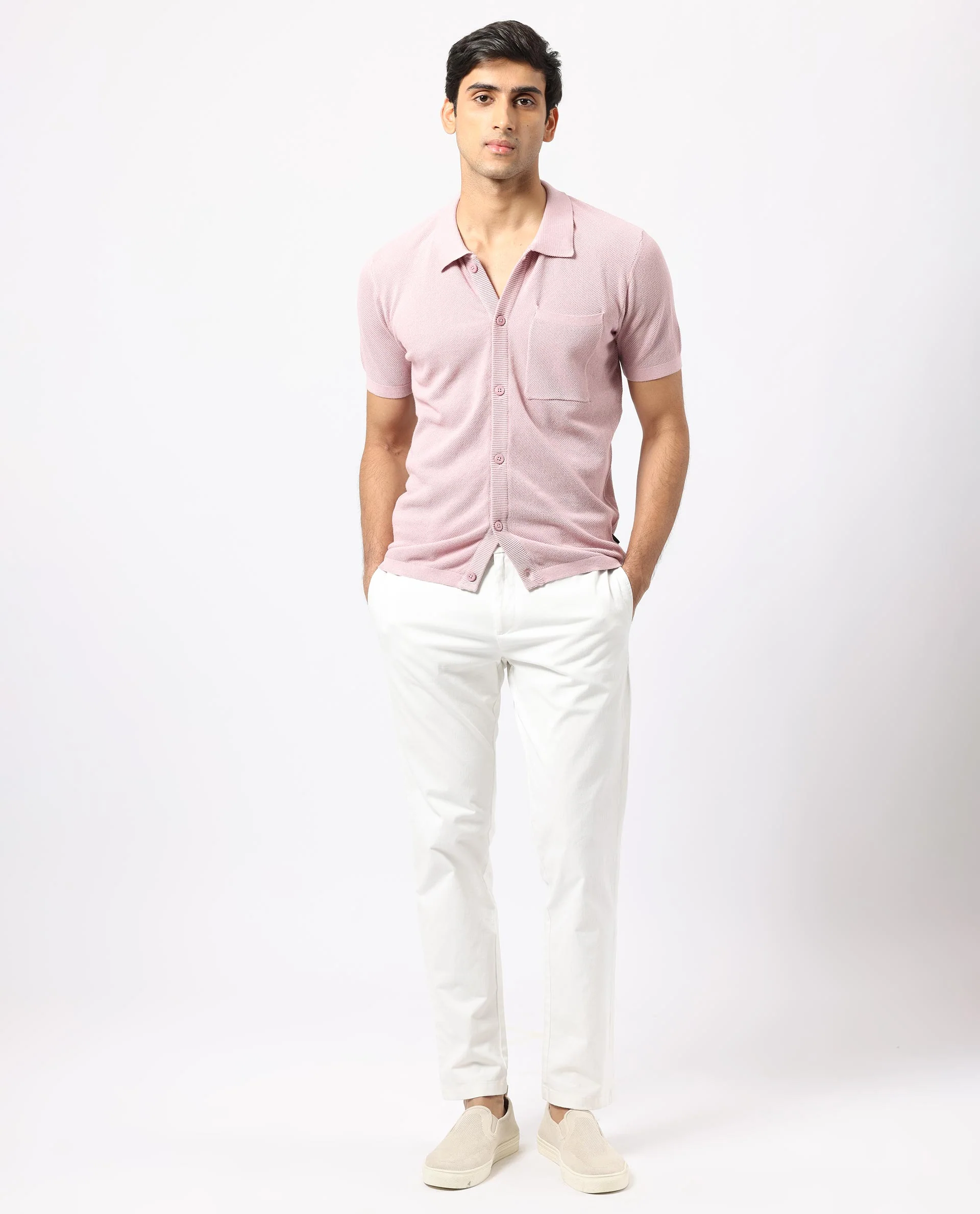 Rare Rabbit Men's Boise Ss Dusky Pink Cotton Plain Regular Fit Half Sleeve Collared Shirt - Image 2