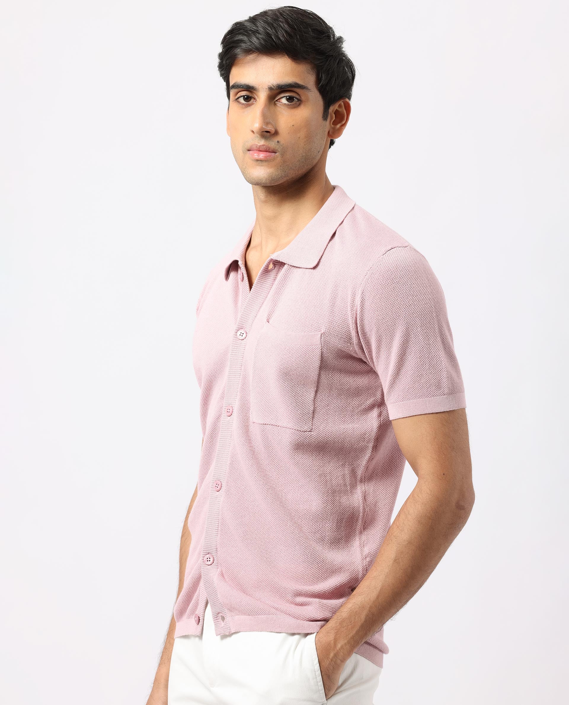 Rare Rabbit Men's Boise Ss Dusky Pink Cotton Plain Regular Fit Half Sleeve Collared Shirt - Image 3