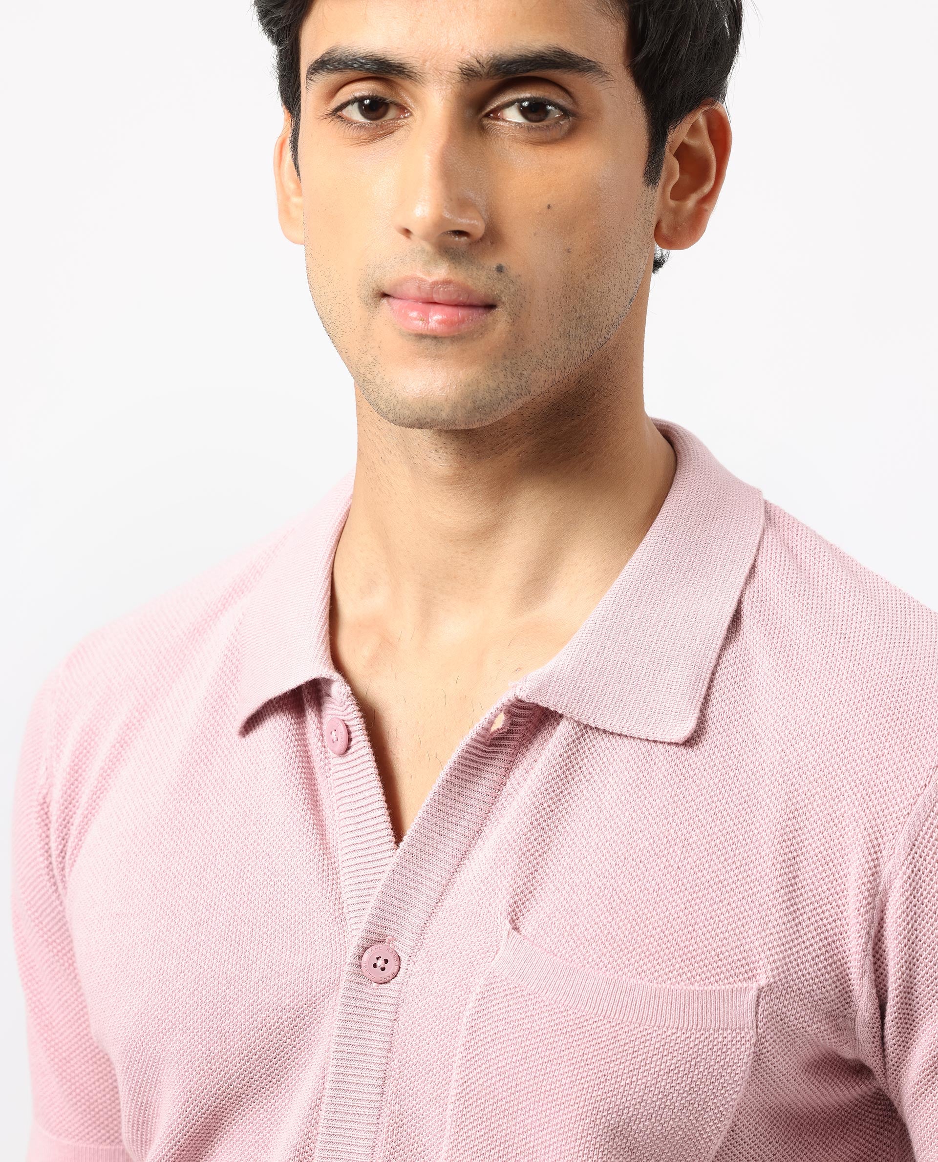 Rare Rabbit Men's Boise Ss Dusky Pink Cotton Plain Regular Fit Half Sleeve Collared Shirt - Image 4