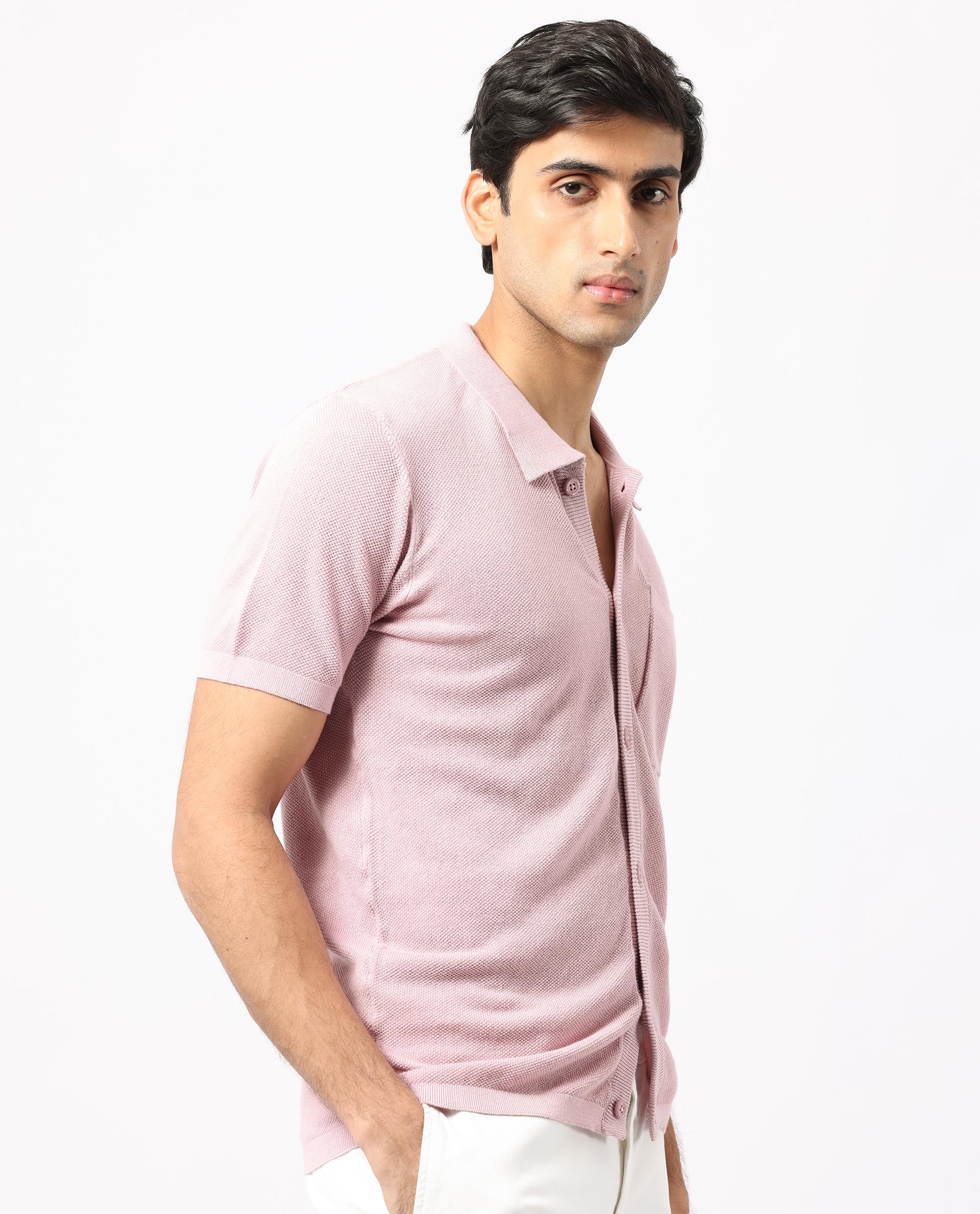 Rare Rabbit Men's Boise Ss Dusky Pink Cotton Plain Regular Fit Half Sleeve Collared Shirt - Image 6