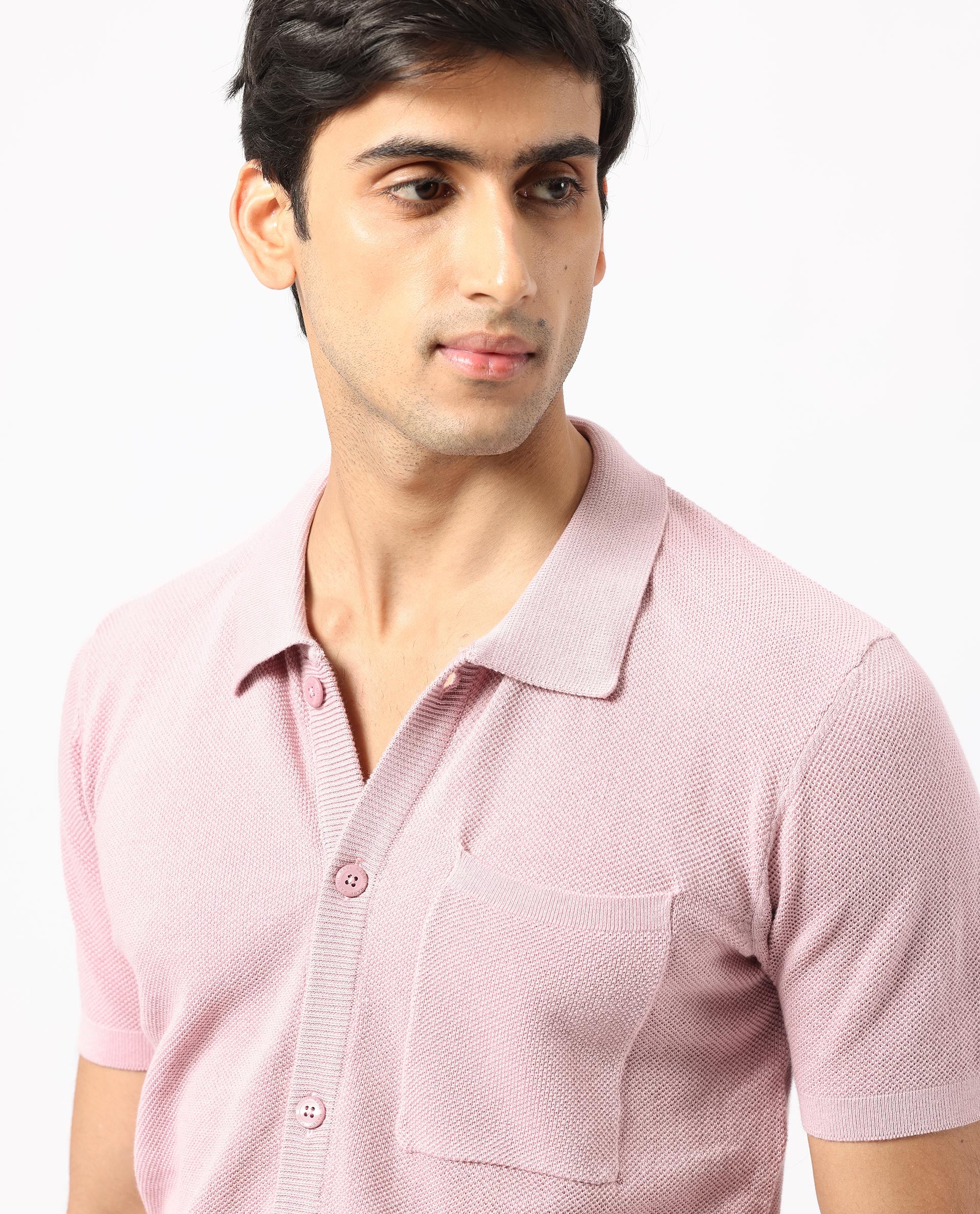 Rare Rabbit Men's Boise Ss Dusky Pink Cotton Plain Regular Fit Half Sleeve Collared Shirt - Image 7