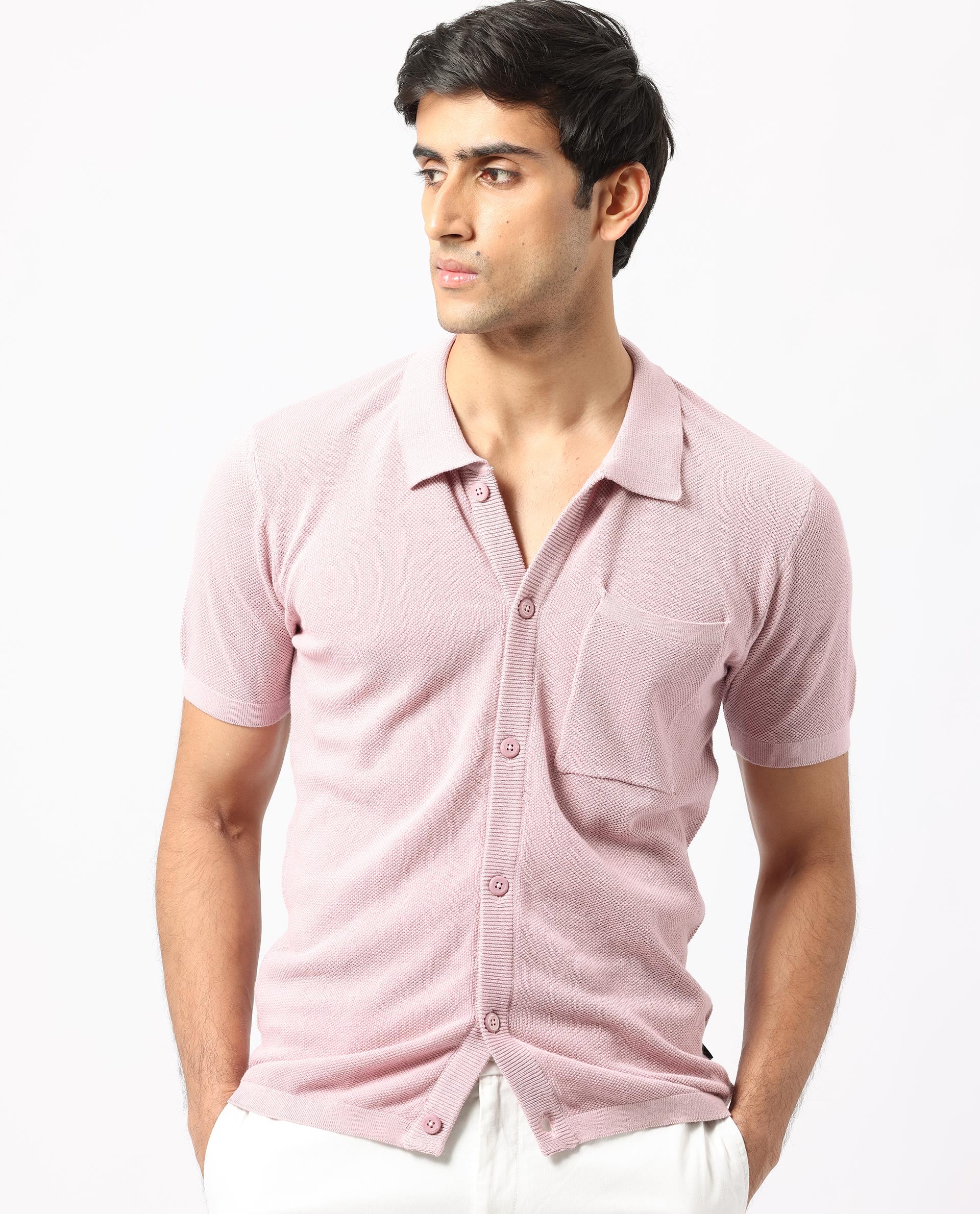 Rare Rabbit Men's Boise Ss Dusky Pink Cotton Plain Regular Fit Half Sleeve Collared Shirt - Image 8