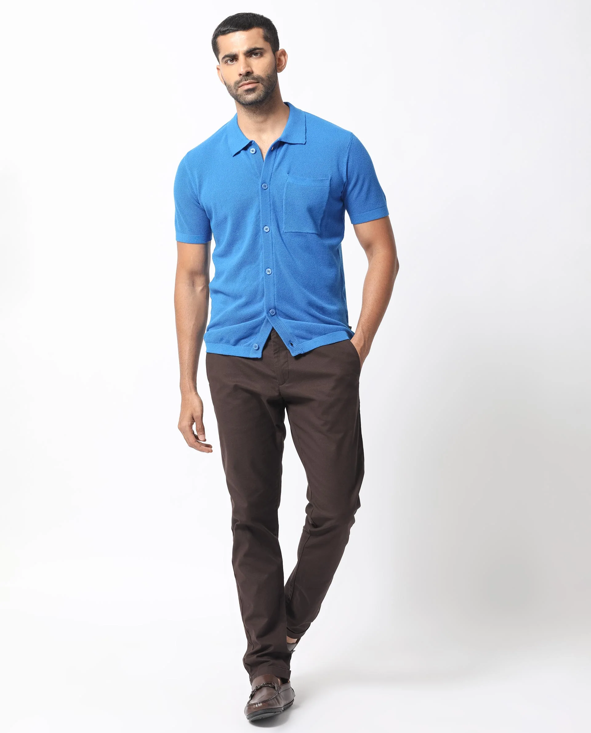 Rare Rabbit Men's Boise Ss Flouroscent Blue Cotton Plain Regular Fit Half Sleeve Collared Shirt - Image 2